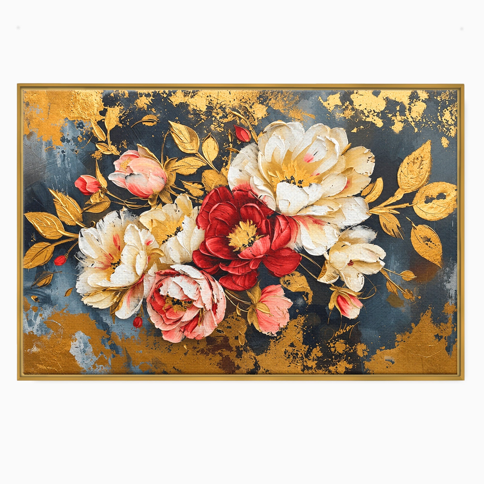 Tablou Canvas Premium LuxCanva® A1855, Flori Aurii Luxuriante, Flori, Auriu, Decor Elegant, Natura, Living, Dormitor, Culori Vibrante