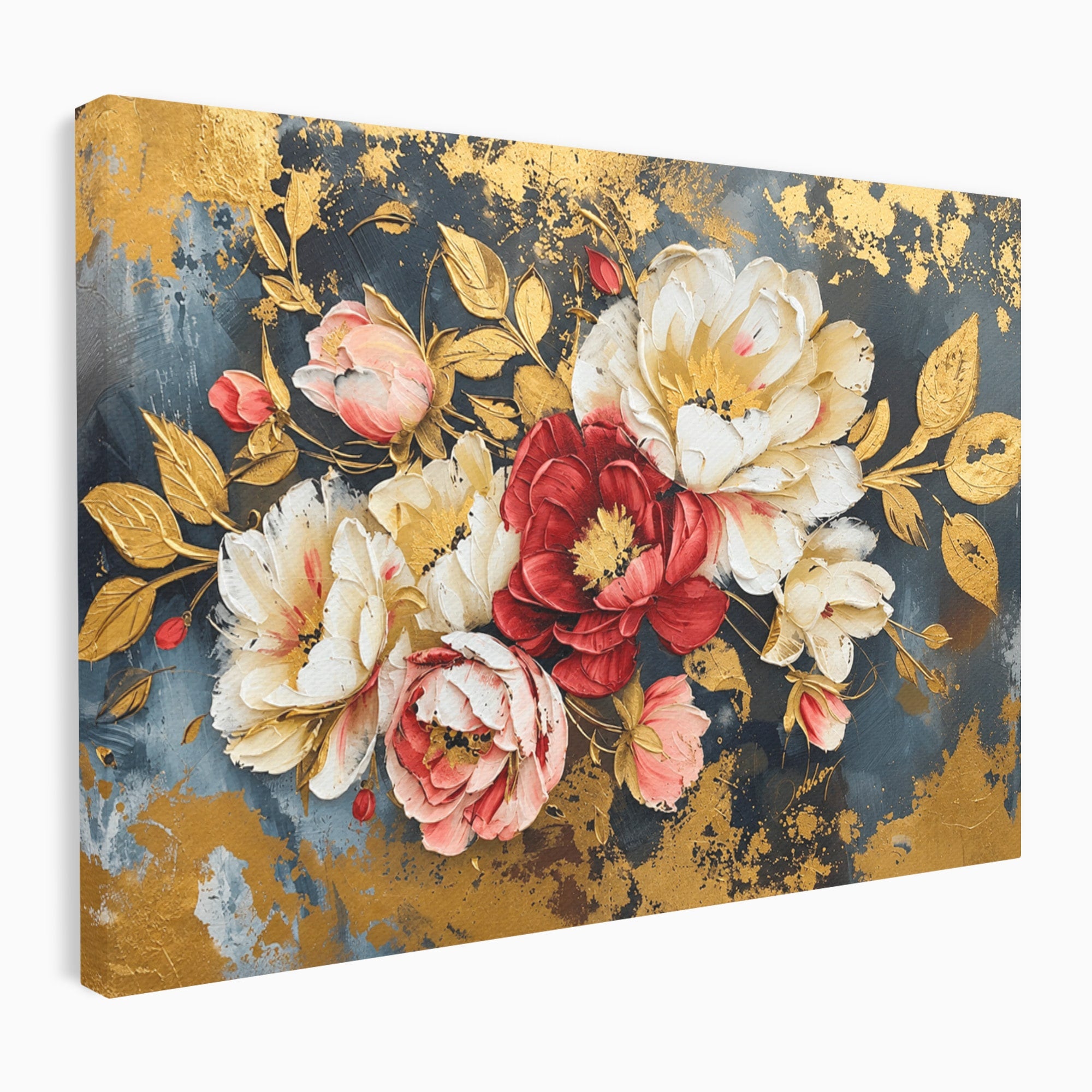 Tablou Canvas Premium LuxCanva® A1855, Flori Aurii Luxuriante, Flori, Auriu, Decor Elegant, Natura, Living, Dormitor, Culori Vibrante