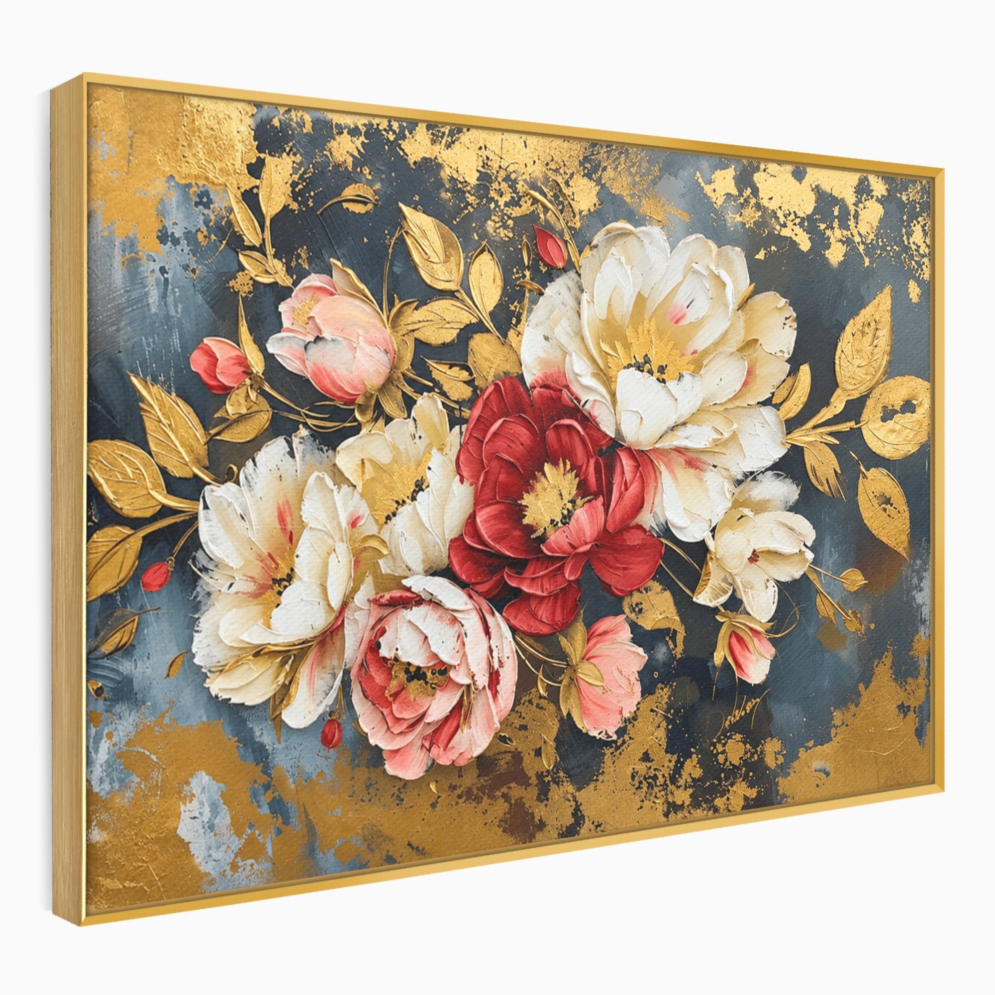 Tablou Canvas Premium LuxCanva® A1855, Flori Aurii Luxuriante, Flori, Auriu, Decor Elegant, Natura, Living, Dormitor, Culori Vibrante