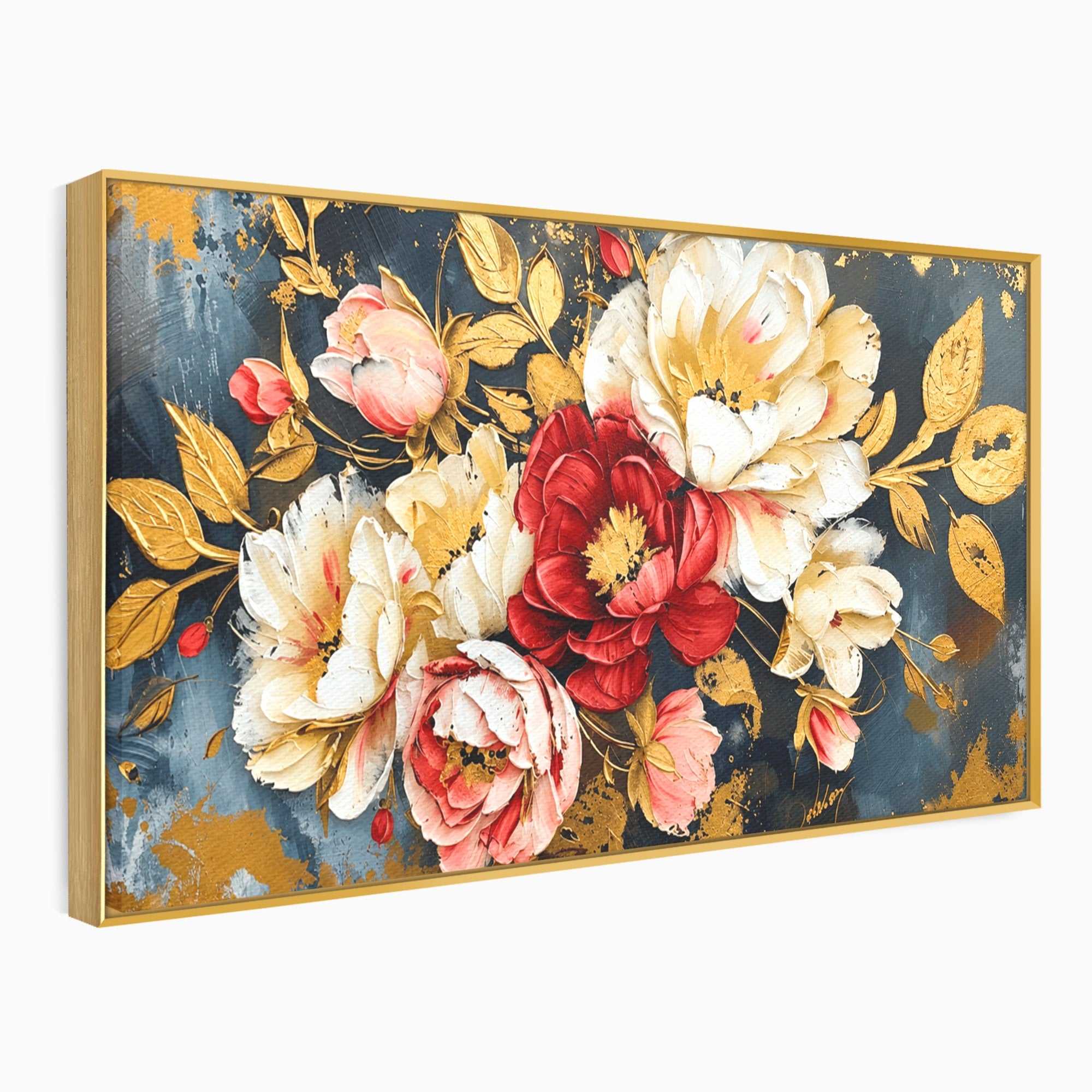 Tablou Canvas Premium LuxCanva® A1855, Flori Aurii Luxuriante, Flori, Auriu, Decor Elegant, Natura, Living, Dormitor, Culori Vibrante