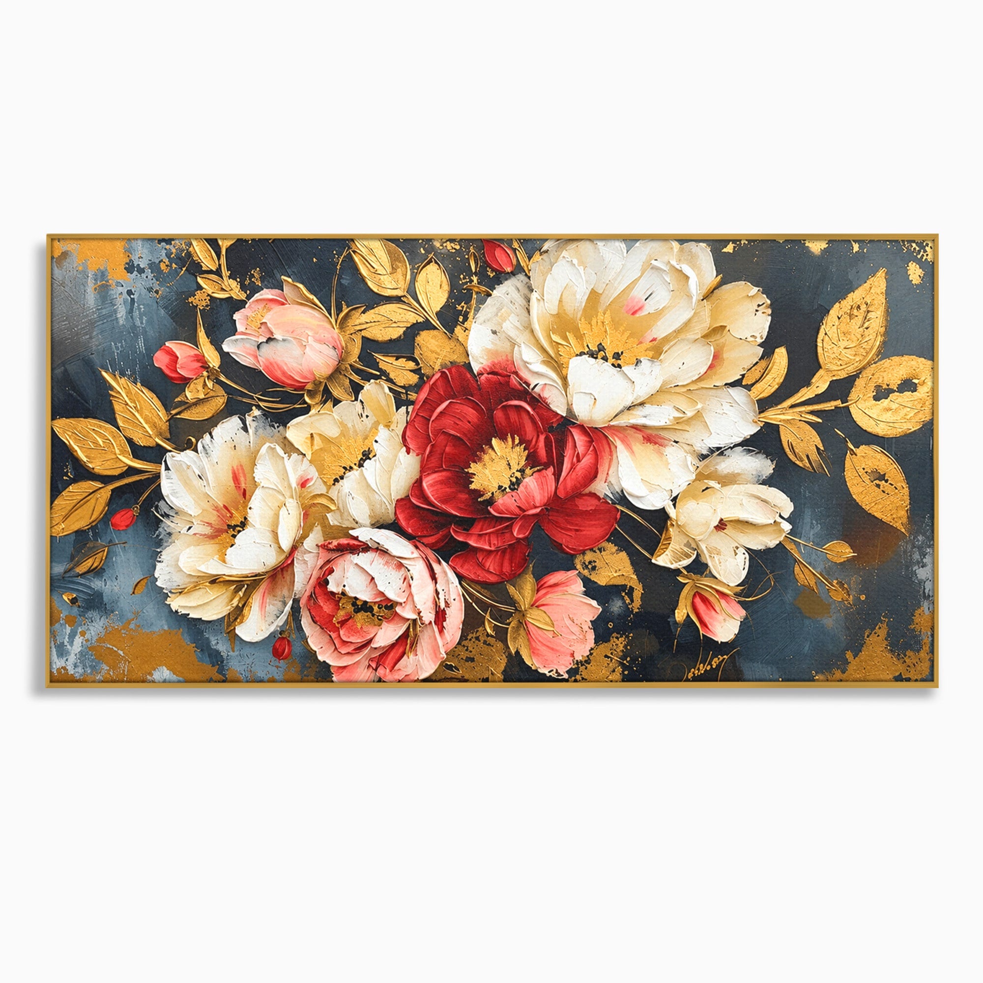 Tablou Canvas Premium LuxCanva® A1855, Flori Aurii Luxuriante, Flori, Auriu, Decor Elegant, Natura, Living, Dormitor, Culori Vibrante
