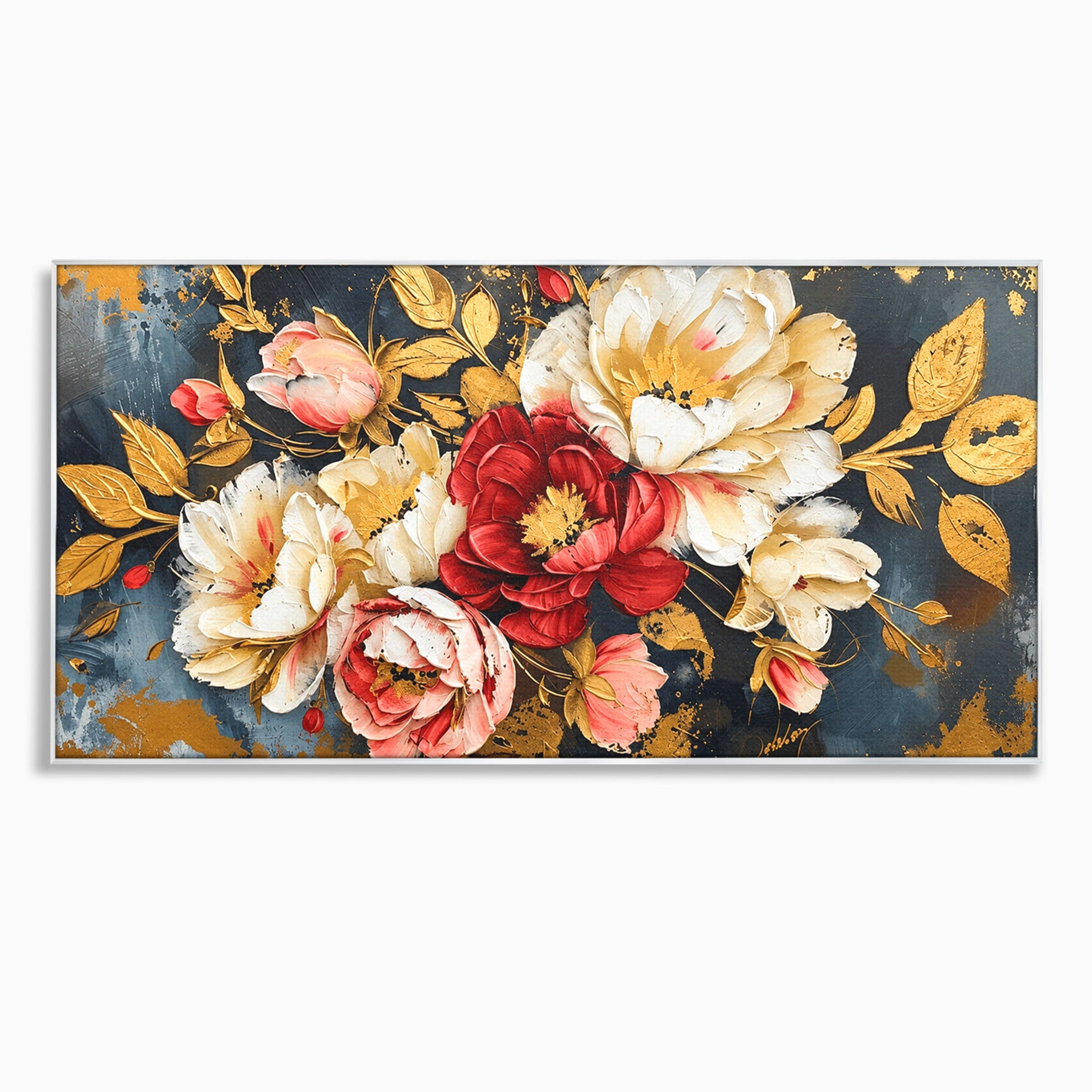 Tablou Canvas Premium LuxCanva® A1855, Flori Aurii Luxuriante, Flori, Auriu, Decor Elegant, Natura, Living, Dormitor, Culori Vibrante