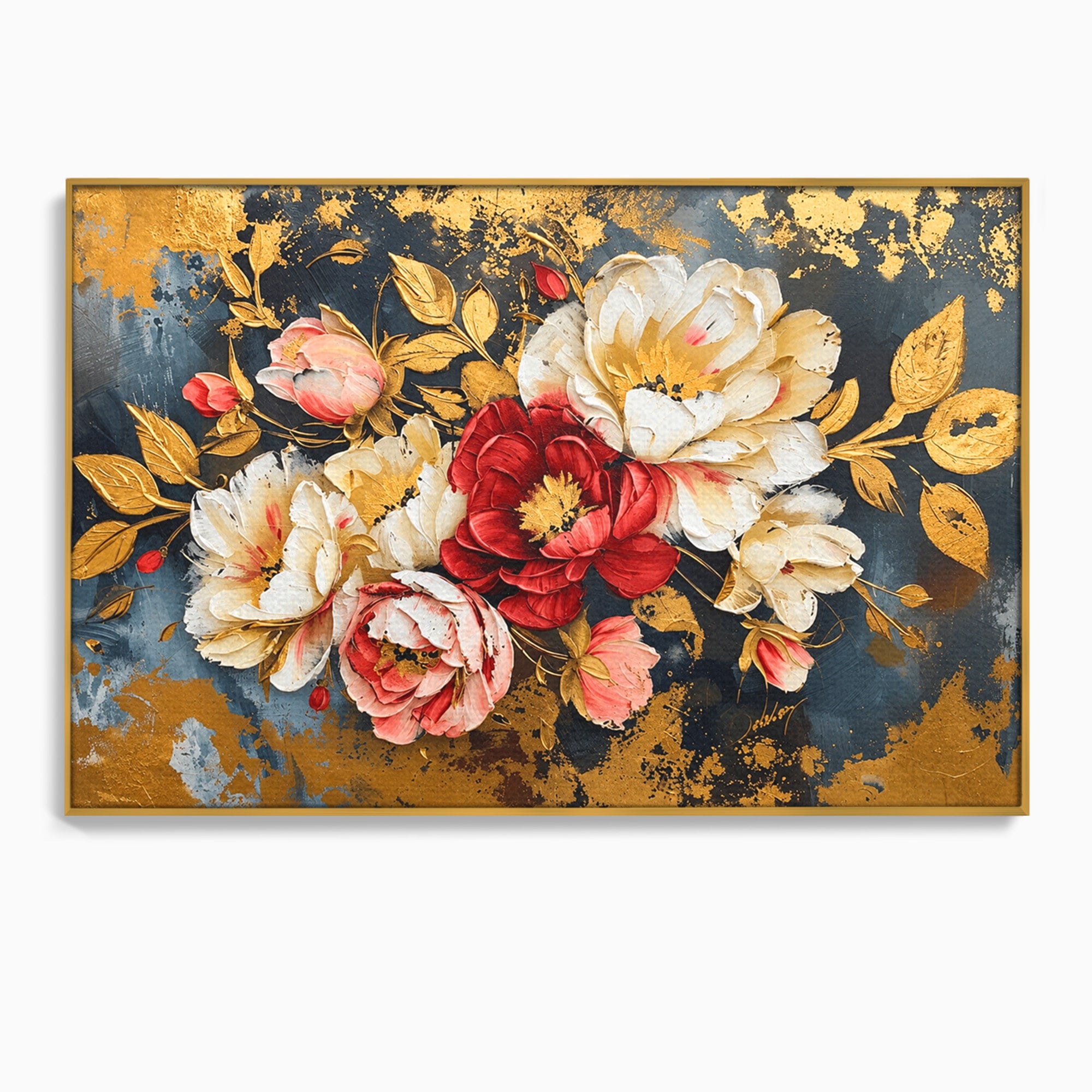 Tablou Canvas Premium LuxCanva® A1855, Flori Aurii Luxuriante, Flori, Auriu, Decor Elegant, Natura, Living, Dormitor, Culori Vibrante