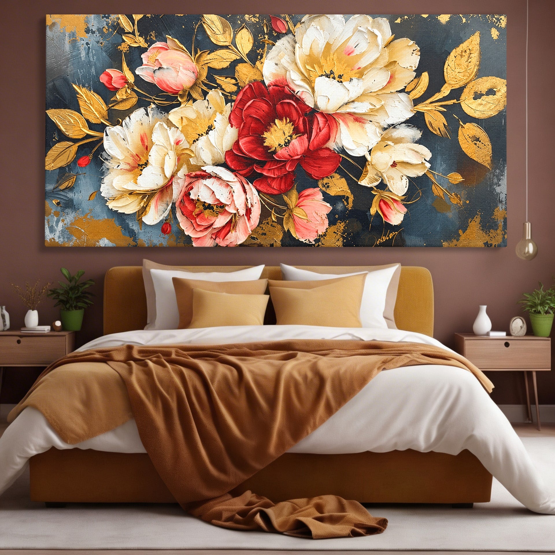 Tablou Canvas Premium LuxCanva® A1855, Flori Aurii Luxuriante, Flori, Auriu, Decor Elegant, Natura, Living, Dormitor, Culori Vibrante