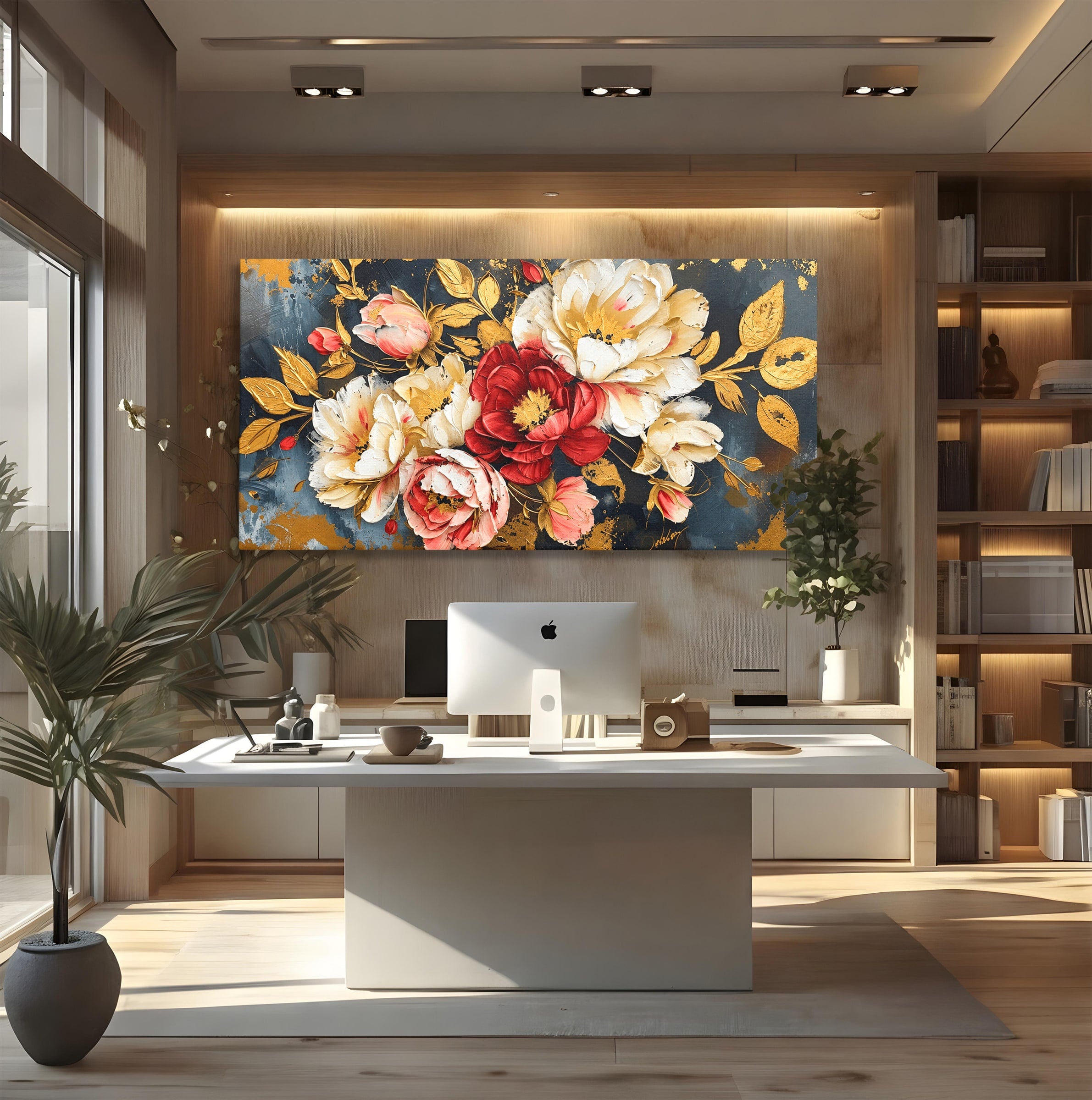 Tablou Canvas Premium LuxCanva® A1855, Flori Aurii Luxuriante, Flori, Auriu, Decor Elegant, Natura, Living, Dormitor, Culori Vibrante