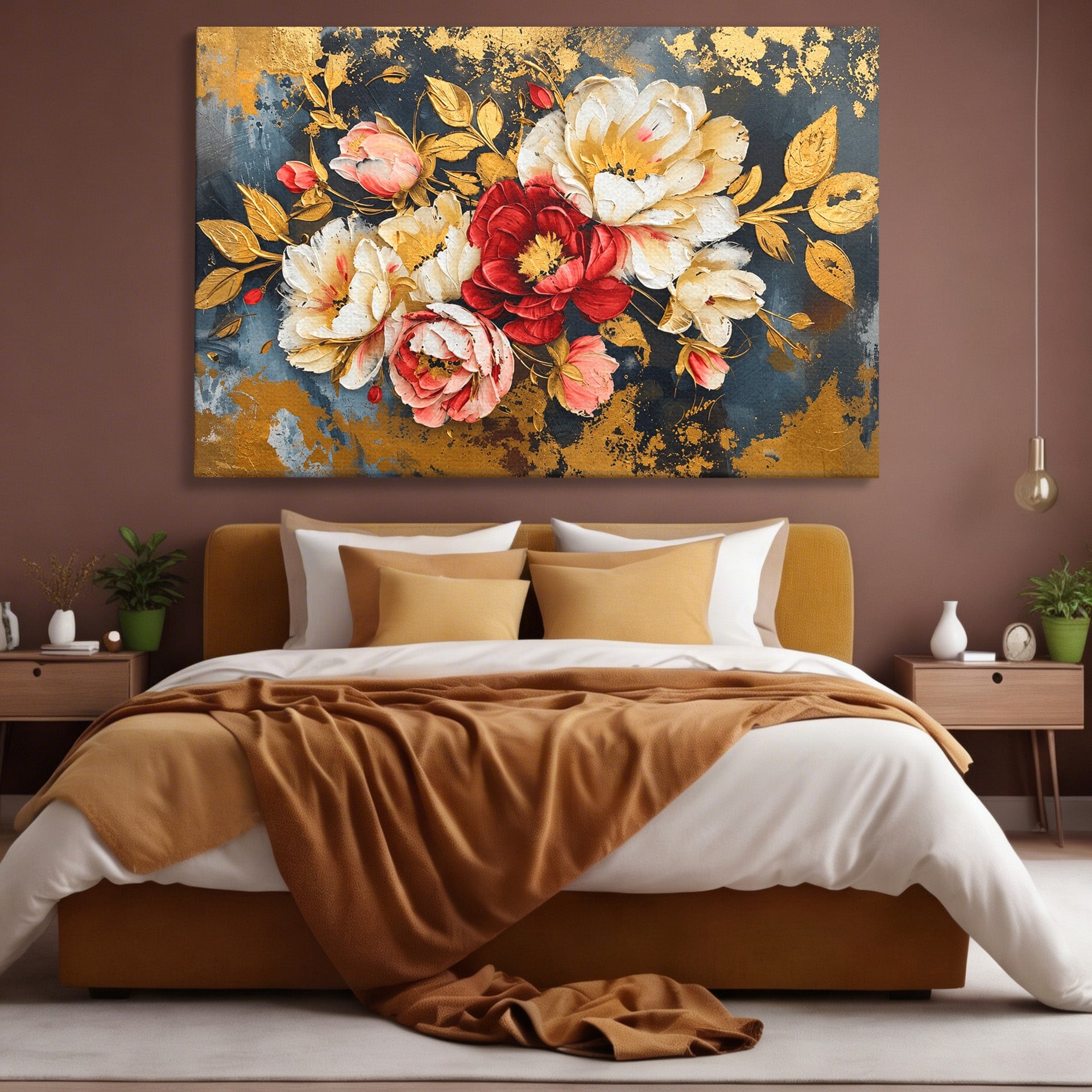 Tablou Canvas Premium LuxCanva® A1855, Flori Aurii Luxuriante, Flori, Auriu, Decor Elegant, Natura, Living, Dormitor, Culori Vibrante