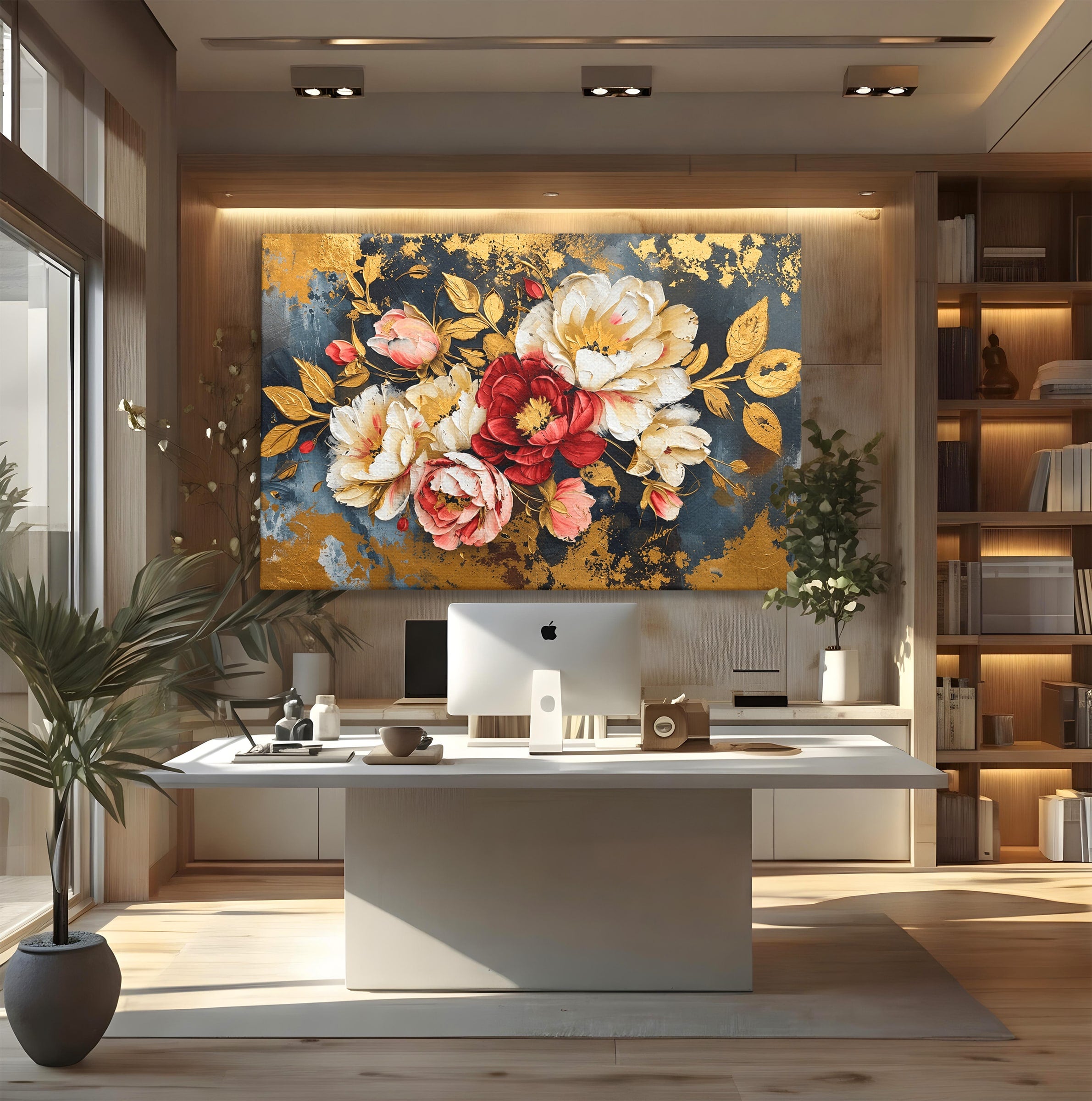 Tablou Canvas Premium LuxCanva® A1855, Flori Aurii Luxuriante, Flori, Auriu, Decor Elegant, Natura, Living, Dormitor, Culori Vibrante