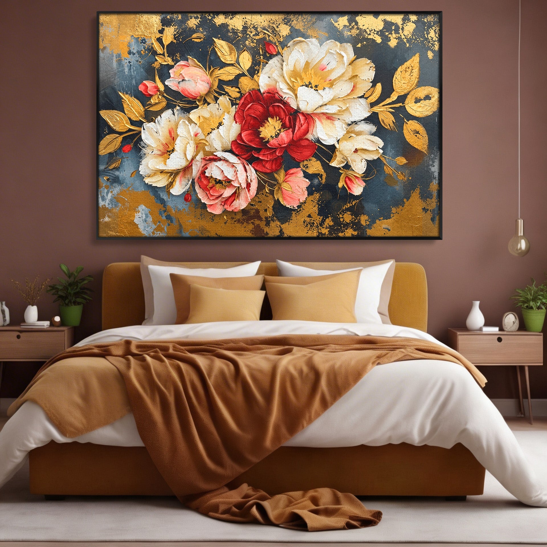 Tablou Canvas Premium LuxCanva® A1855, Flori Aurii Luxuriante, Flori, Auriu, Decor Elegant, Natura, Living, Dormitor, Culori Vibrante