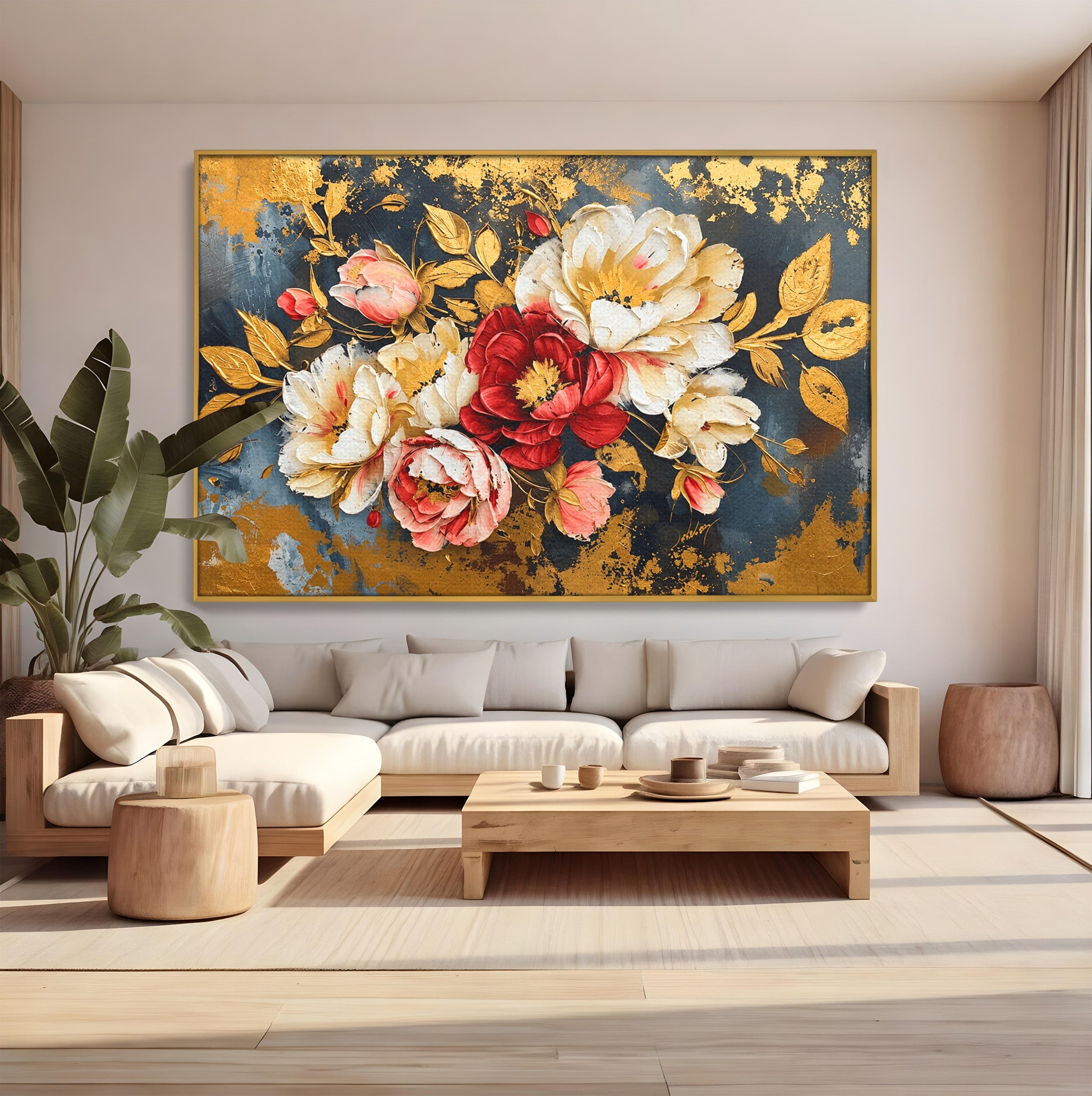 Tablou Canvas Premium LuxCanva® A1855, Flori Aurii Luxuriante, Flori, Auriu, Decor Elegant, Natura, Living, Dormitor, Culori Vibrante