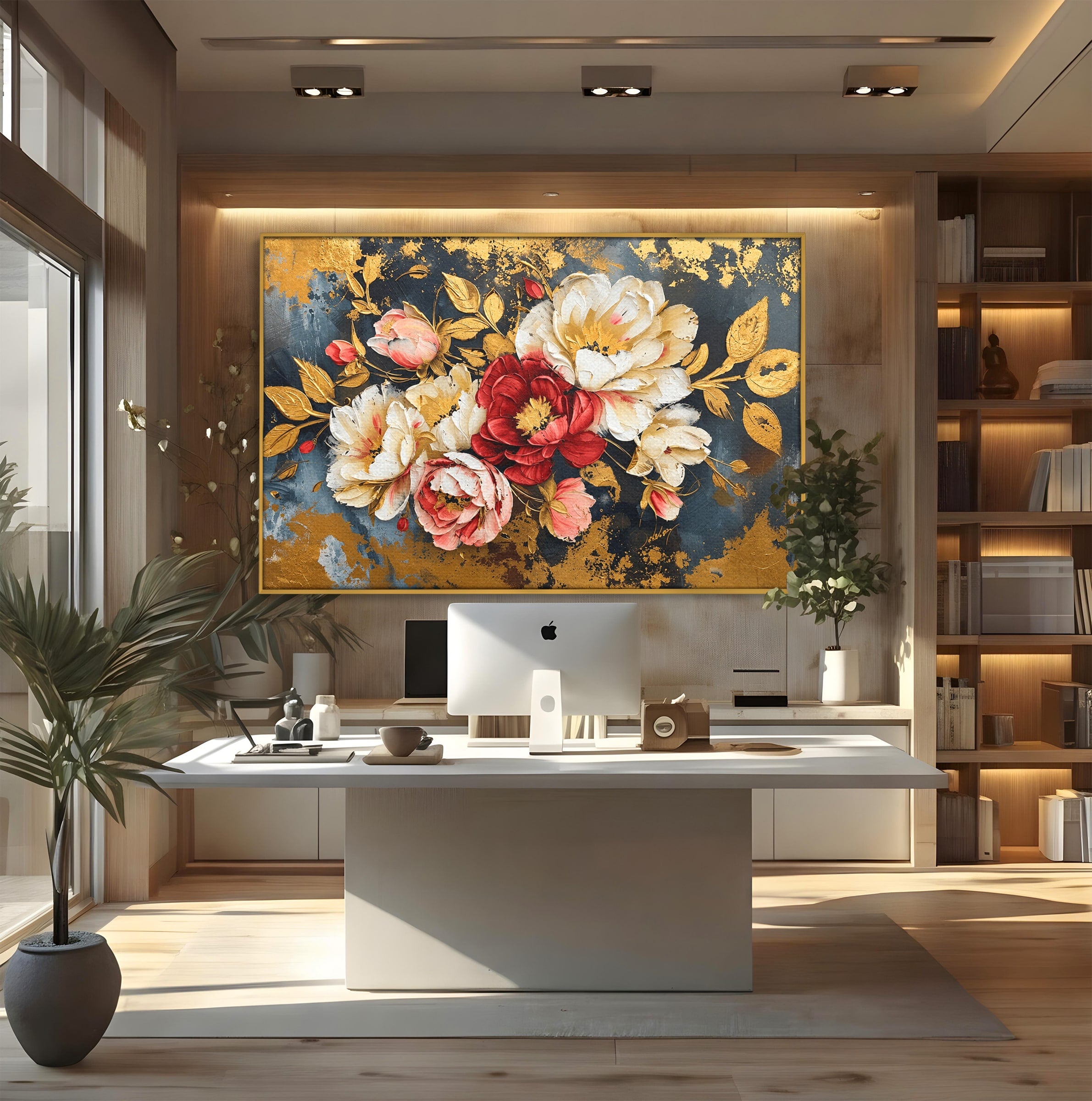 Tablou Canvas Premium LuxCanva® A1855, Flori Aurii Luxuriante, Flori, Auriu, Decor Elegant, Natura, Living, Dormitor, Culori Vibrante