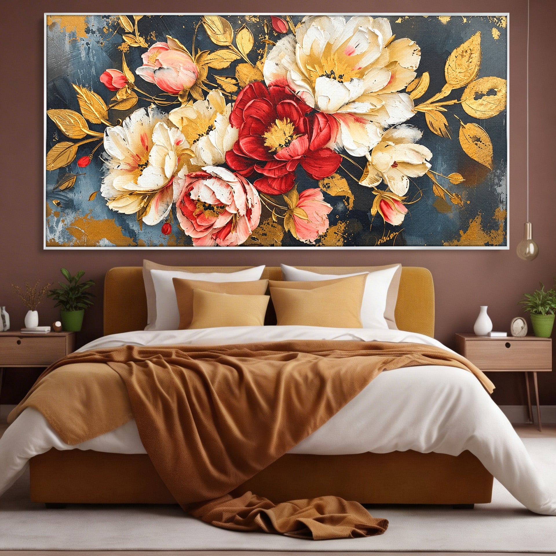 Tablou Canvas Premium LuxCanva® A1855, Flori Aurii Luxuriante, Flori, Auriu, Decor Elegant, Natura, Living, Dormitor, Culori Vibrante