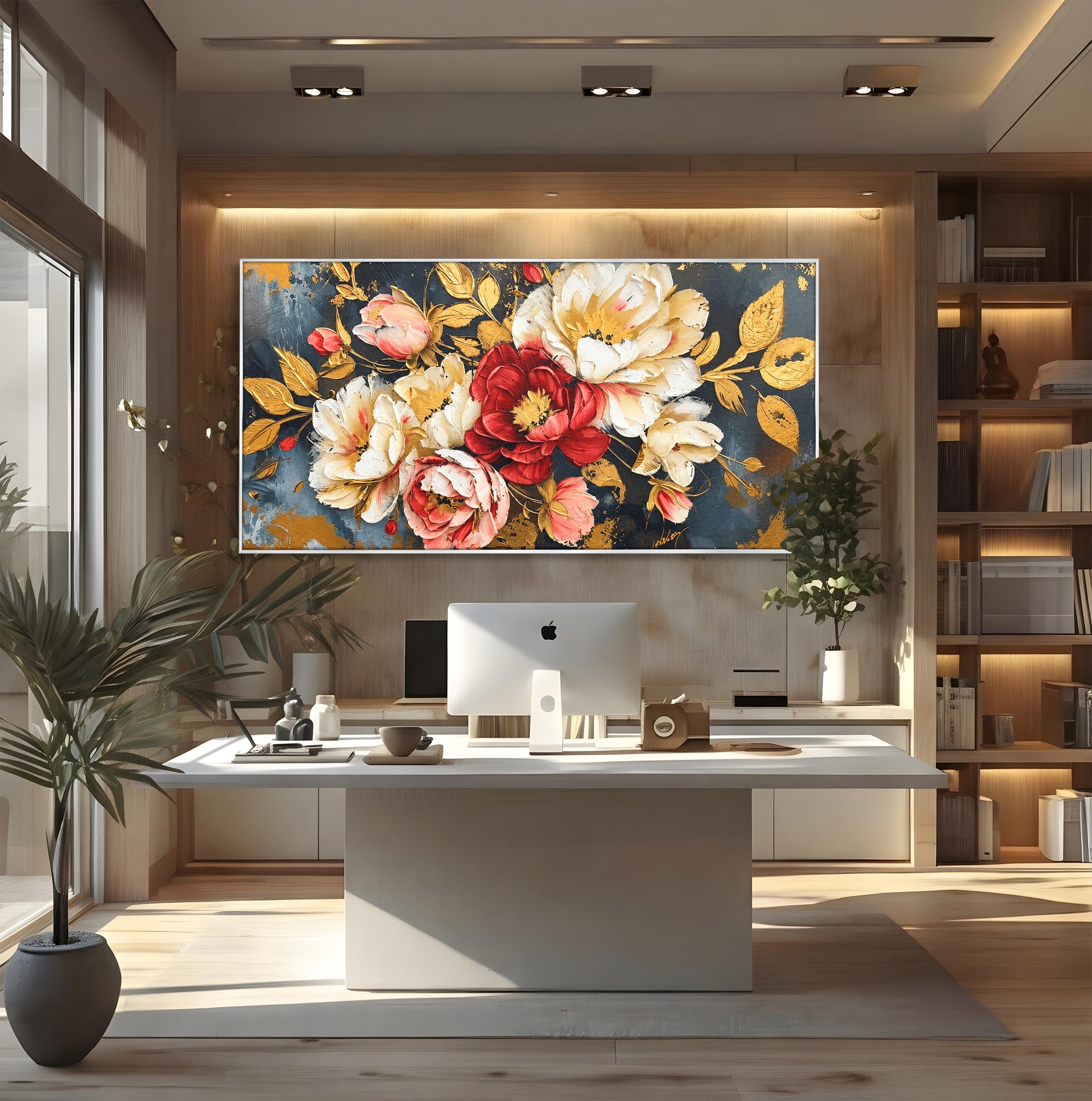 Tablou Canvas Premium LuxCanva® A1855, Flori Aurii Luxuriante, Flori, Auriu, Decor Elegant, Natura, Living, Dormitor, Culori Vibrante