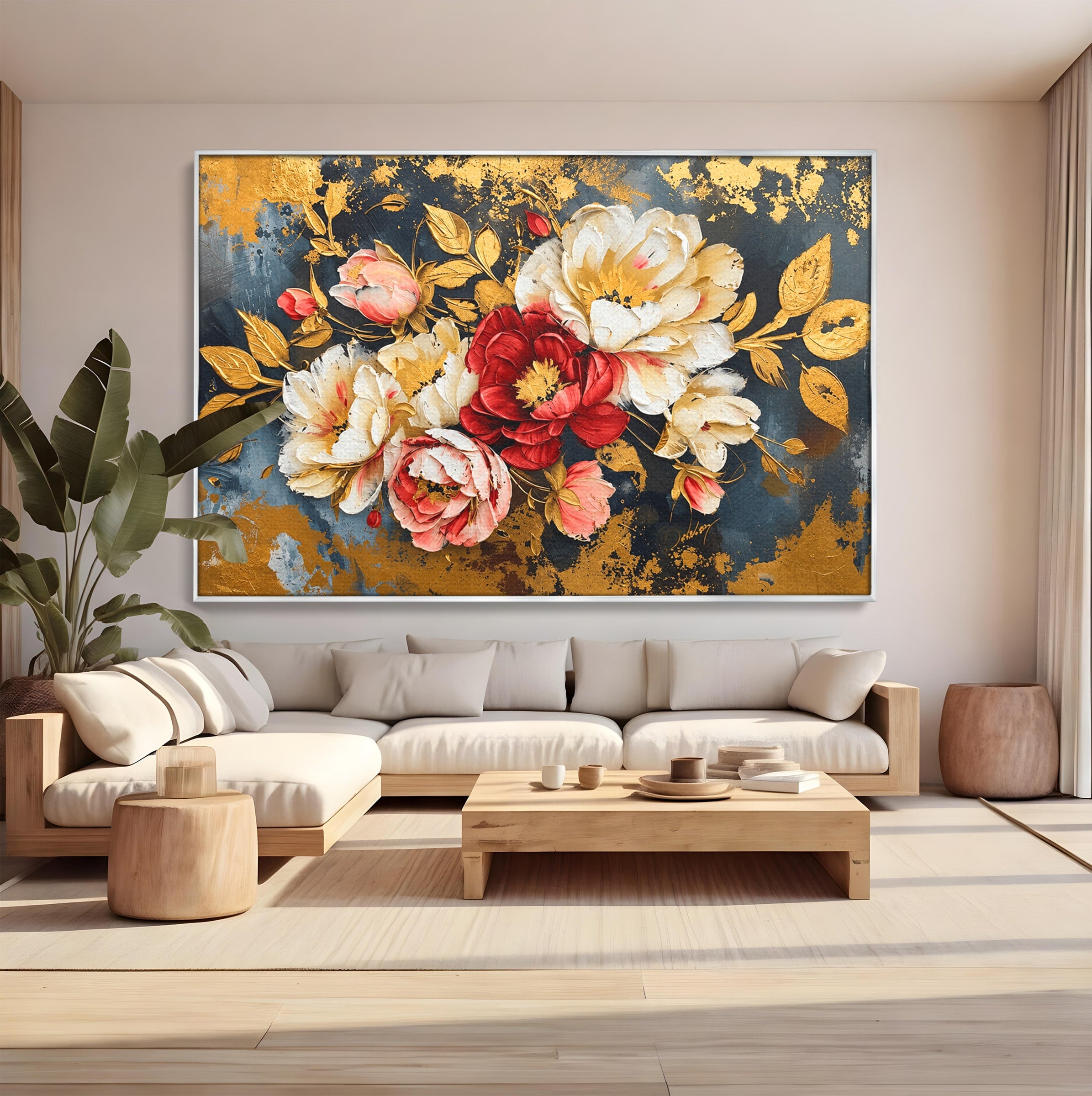 Tablou Canvas Premium LuxCanva® A1855, Flori Aurii Luxuriante, Flori, Auriu, Decor Elegant, Natura, Living, Dormitor, Culori Vibrante