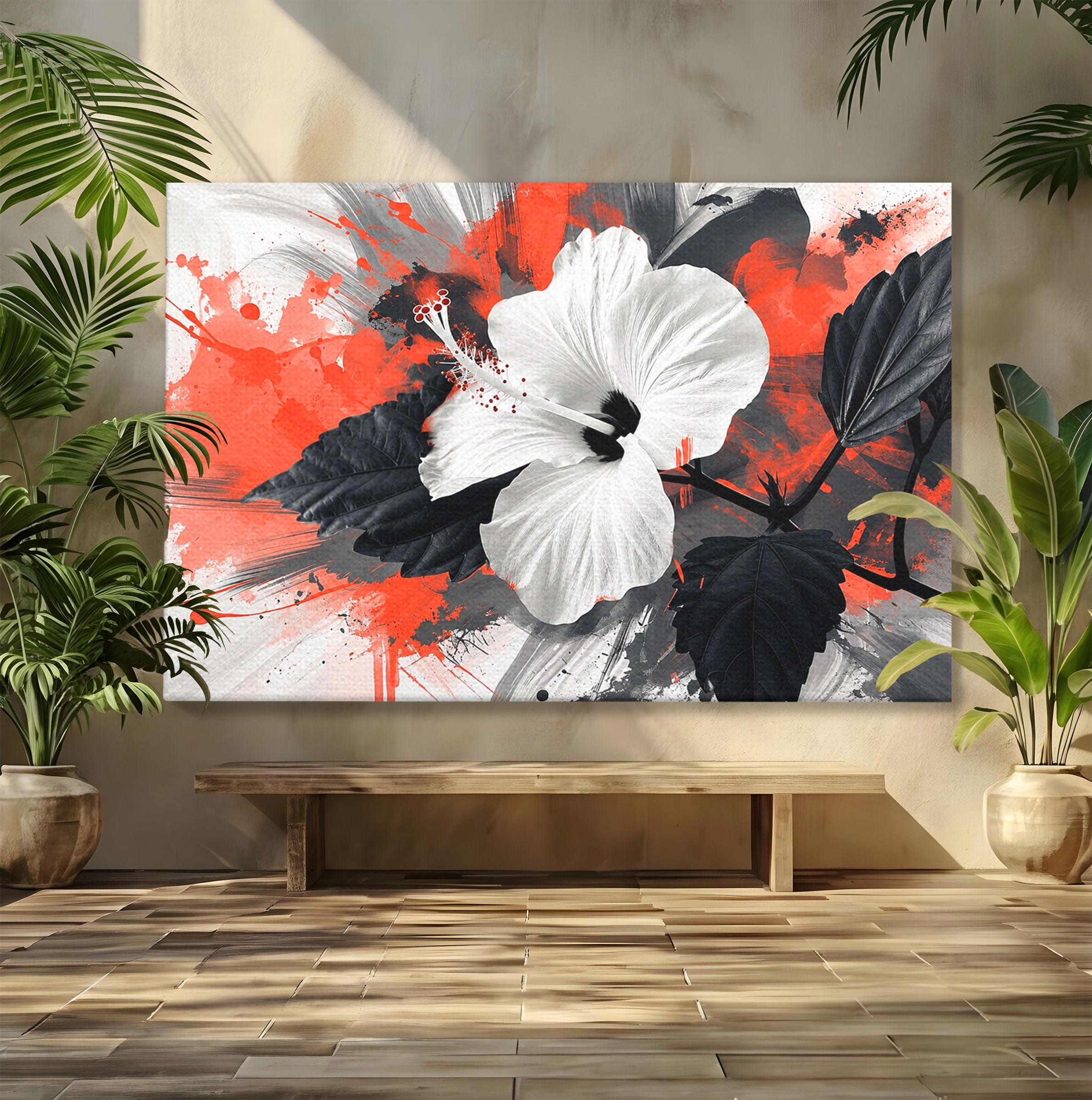Tablou Canvas Premium LuxCanva® A1856, Floare Hibiscus Abstracta, Floare, Hibiscus, Abstract, Living, Dormitor, Culori Vibrante