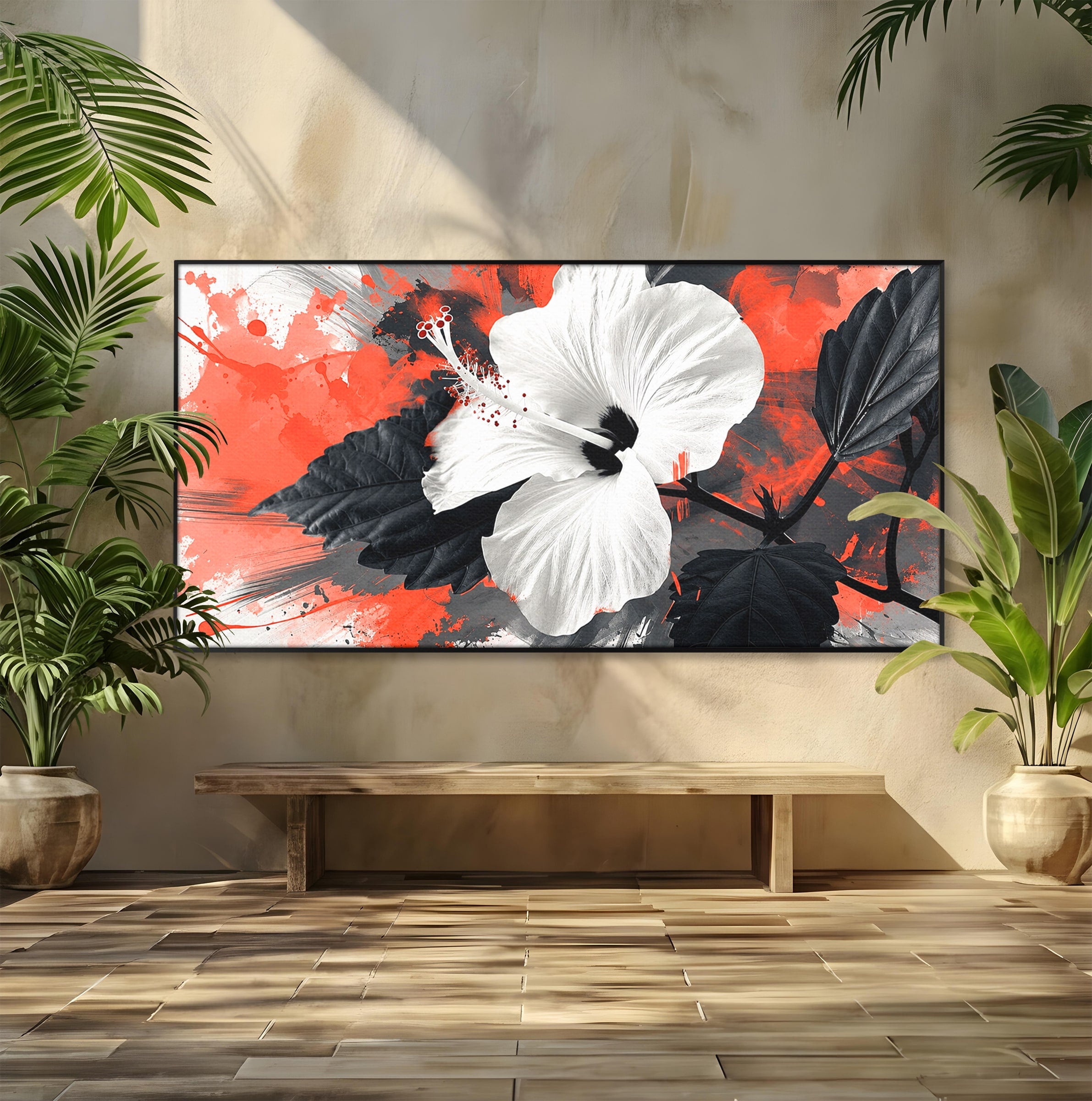Tablou Canvas Premium LuxCanva® A1856, Floare Hibiscus Abstracta, Floare, Hibiscus, Abstract, Living, Dormitor, Culori Vibrante