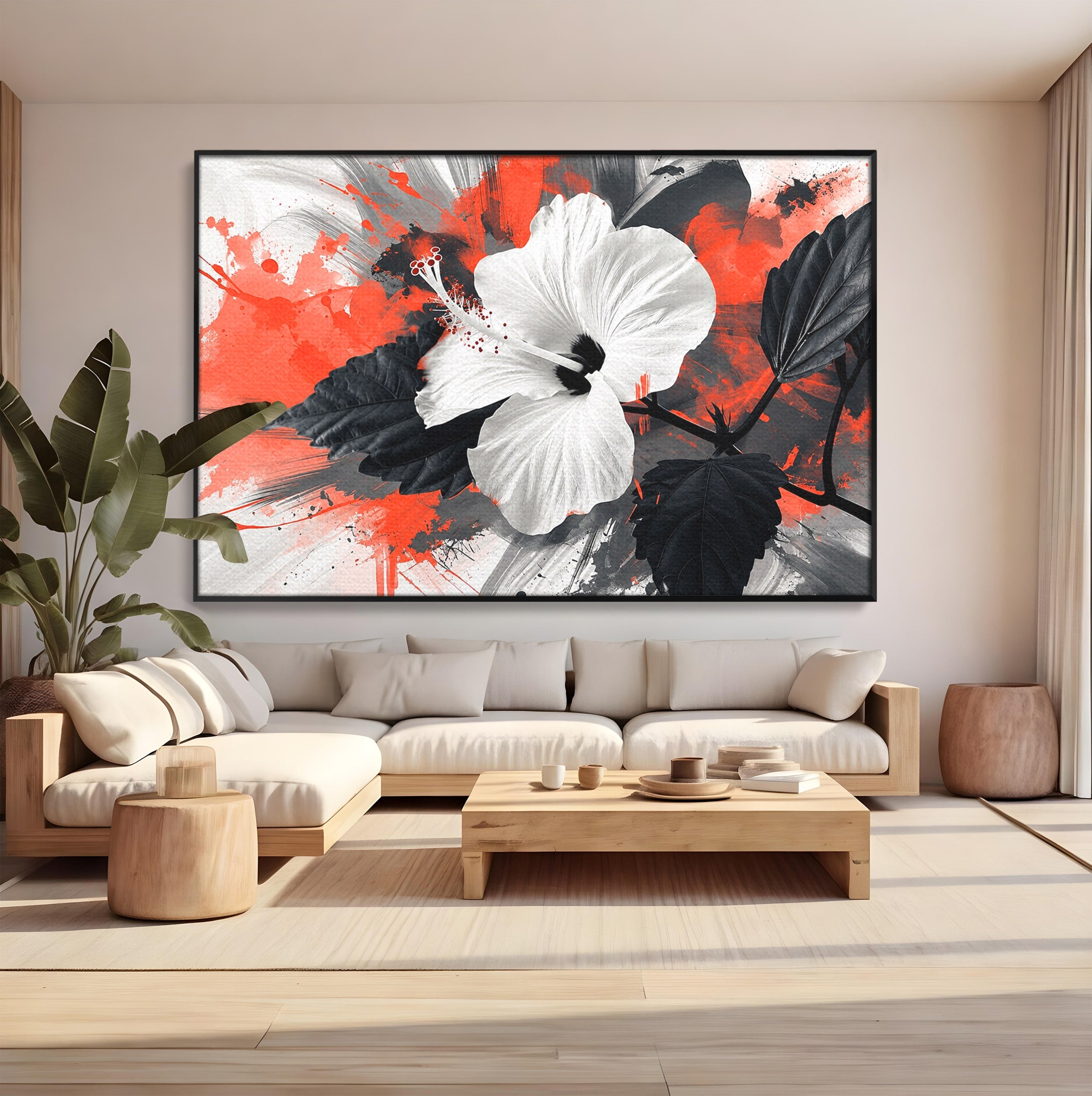 Tablou Canvas Premium LuxCanva® A1856, Floare Hibiscus Abstracta, Floare, Hibiscus, Abstract, Living, Dormitor, Culori Vibrante