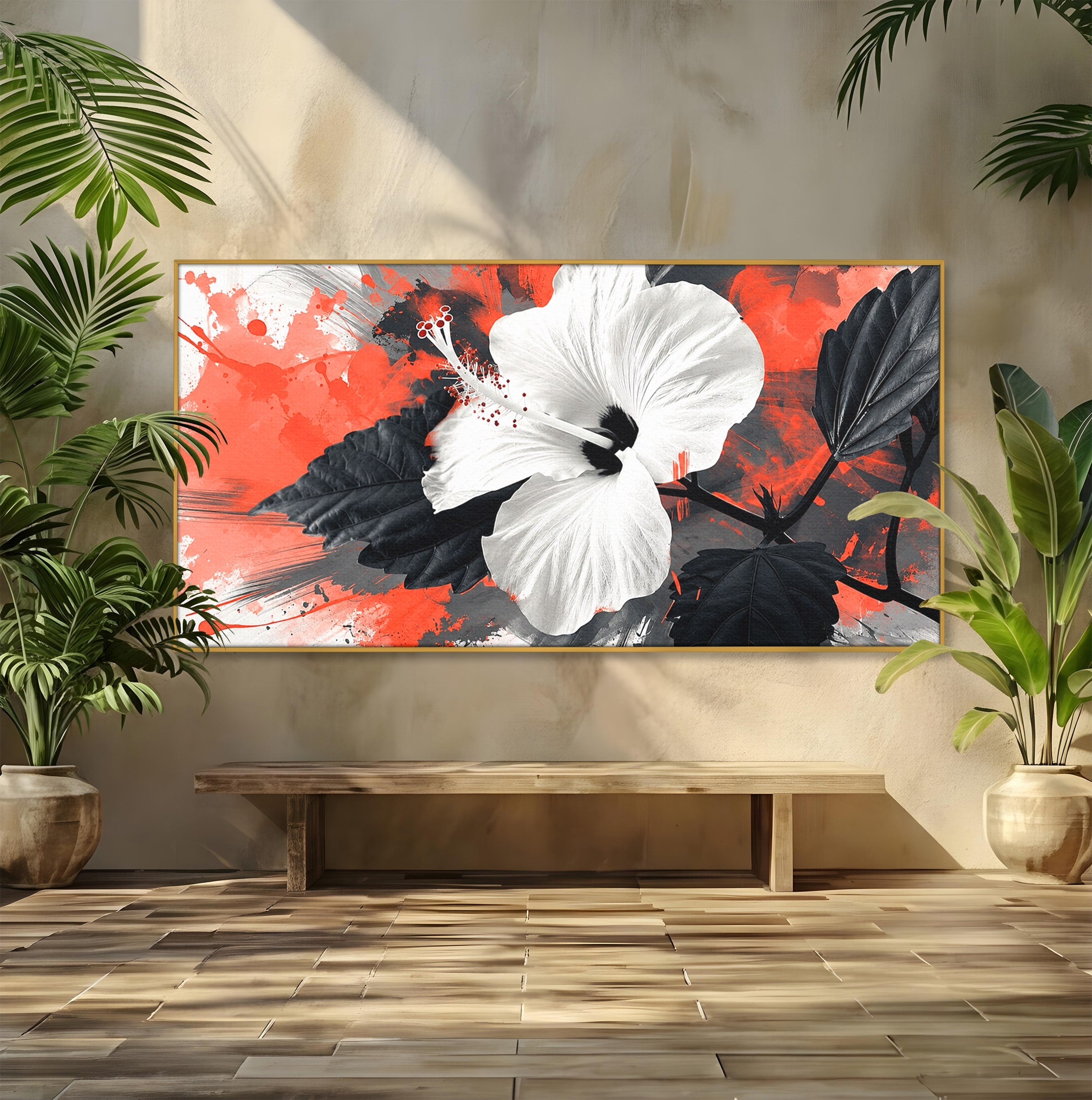 Tablou Canvas Premium LuxCanva® A1856, Floare Hibiscus Abstracta, Floare, Hibiscus, Abstract, Living, Dormitor, Culori Vibrante