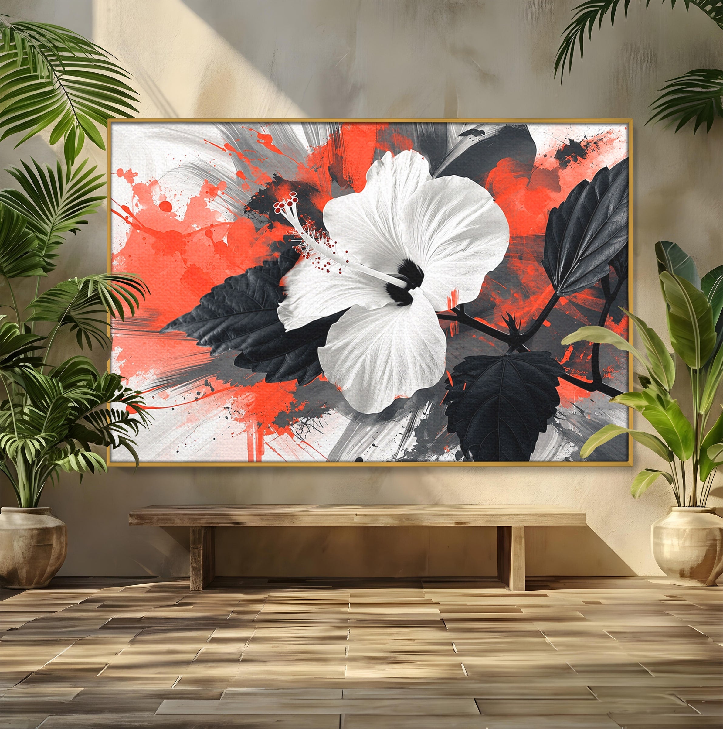 Tablou Canvas Premium LuxCanva® A1856, Floare Hibiscus Abstracta, Floare, Hibiscus, Abstract, Living, Dormitor, Culori Vibrante
