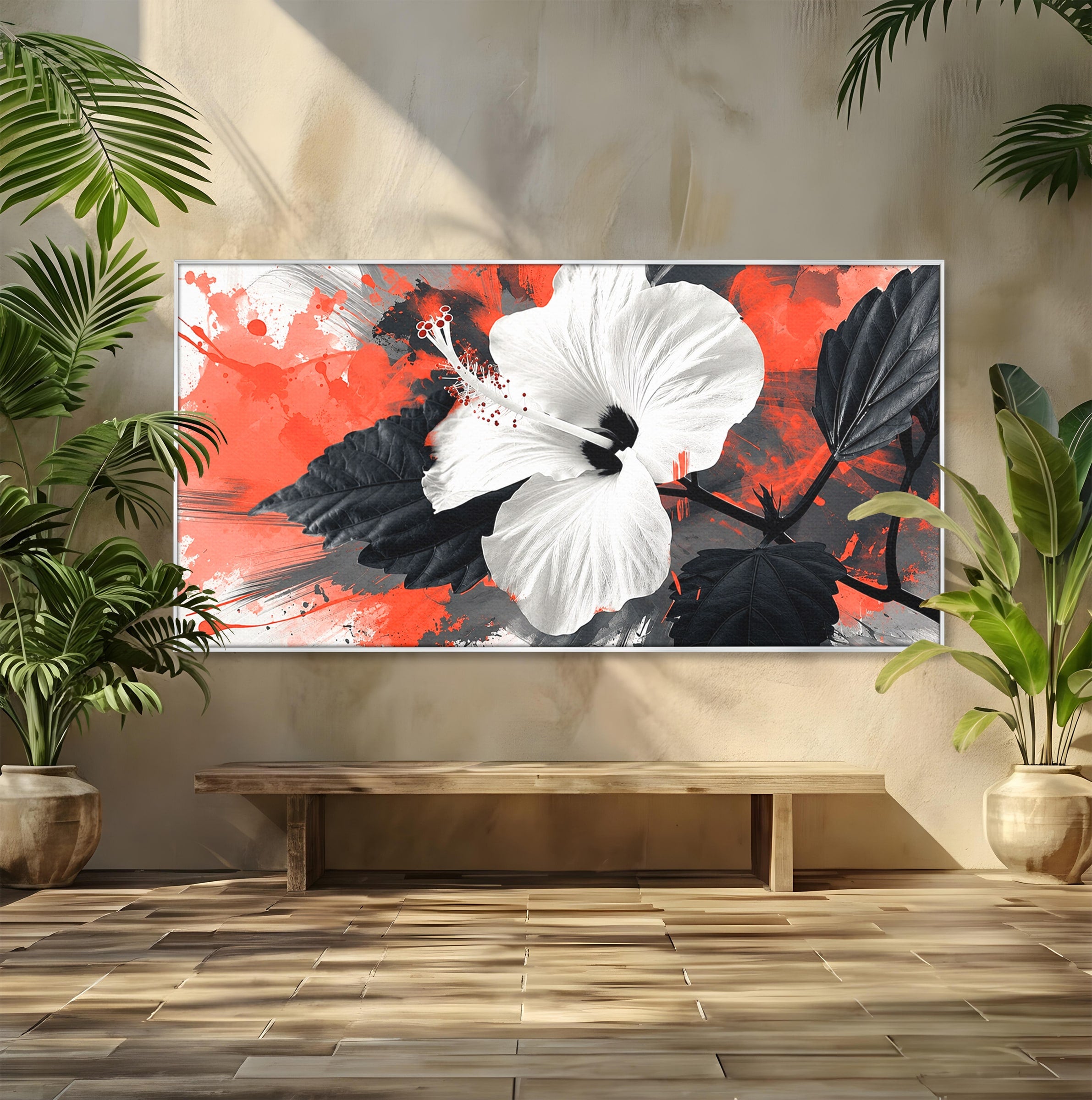 Tablou Canvas Premium LuxCanva® A1856, Floare Hibiscus Abstracta, Floare, Hibiscus, Abstract, Living, Dormitor, Culori Vibrante