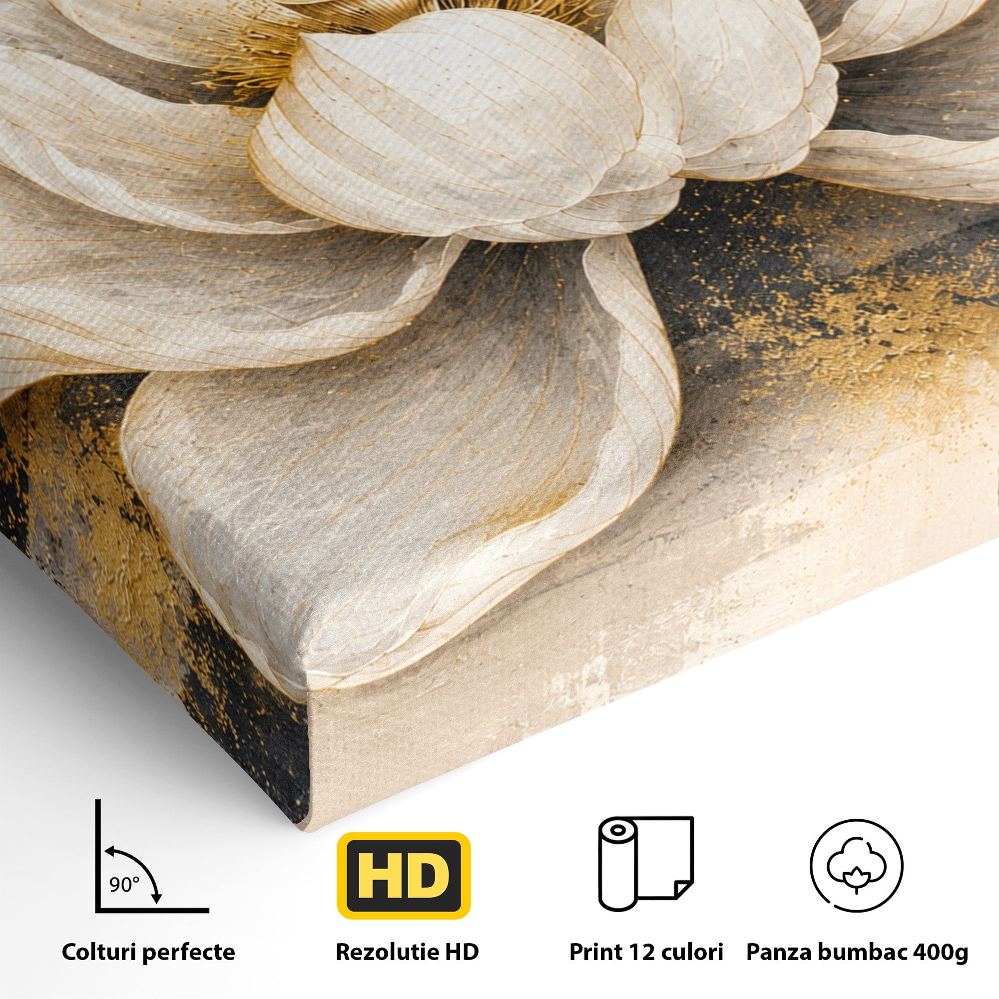Tablou Canvas Premium LuxCanva® A1857, Floare De Lotus Aurie, Floare, Lotus, Abstract, Eleganta, Dormitor, Living, Culori Vibrante