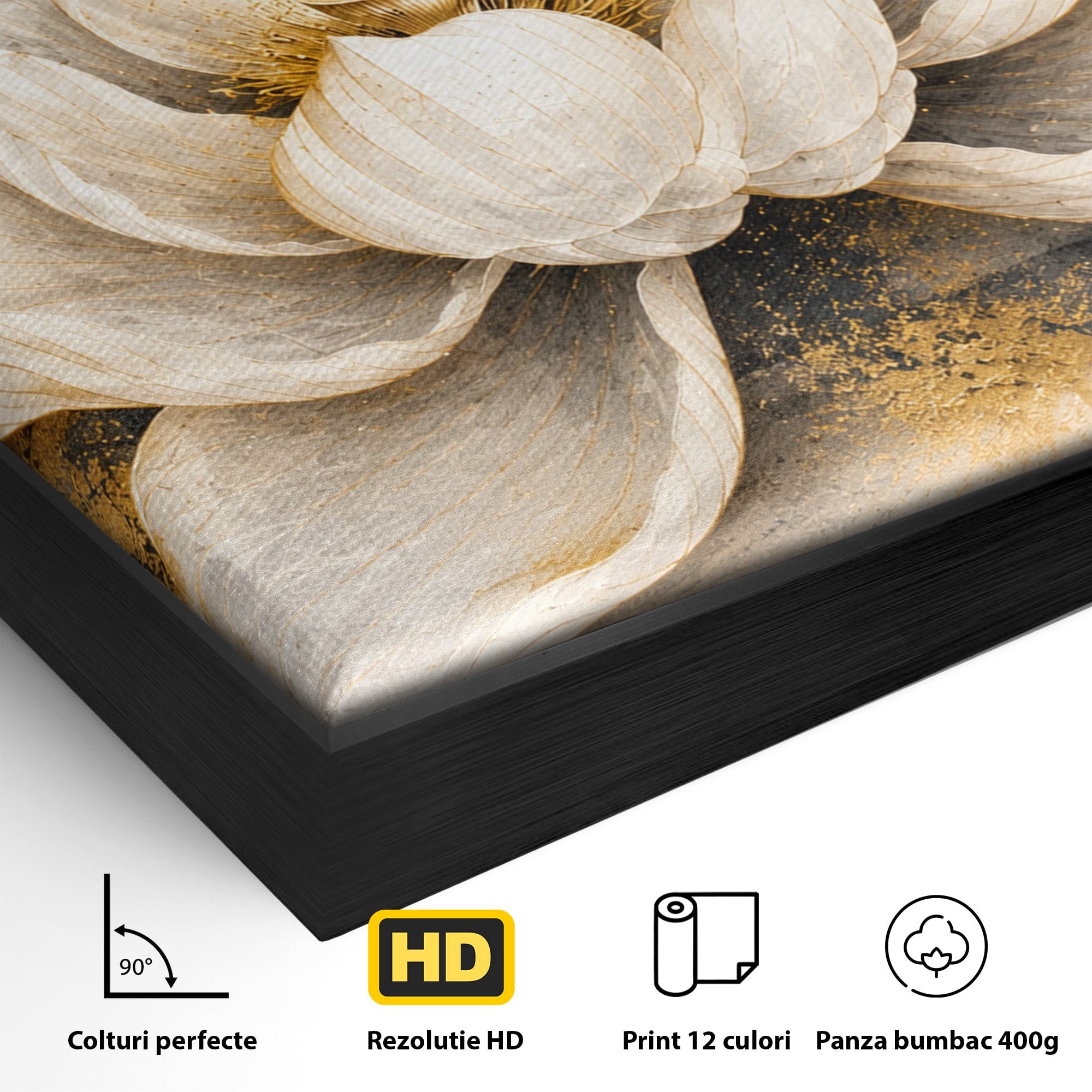 Tablou Canvas Premium LuxCanva® A1857, Floare De Lotus Aurie, Floare, Lotus, Abstract, Eleganta, Dormitor, Living, Culori Vibrante