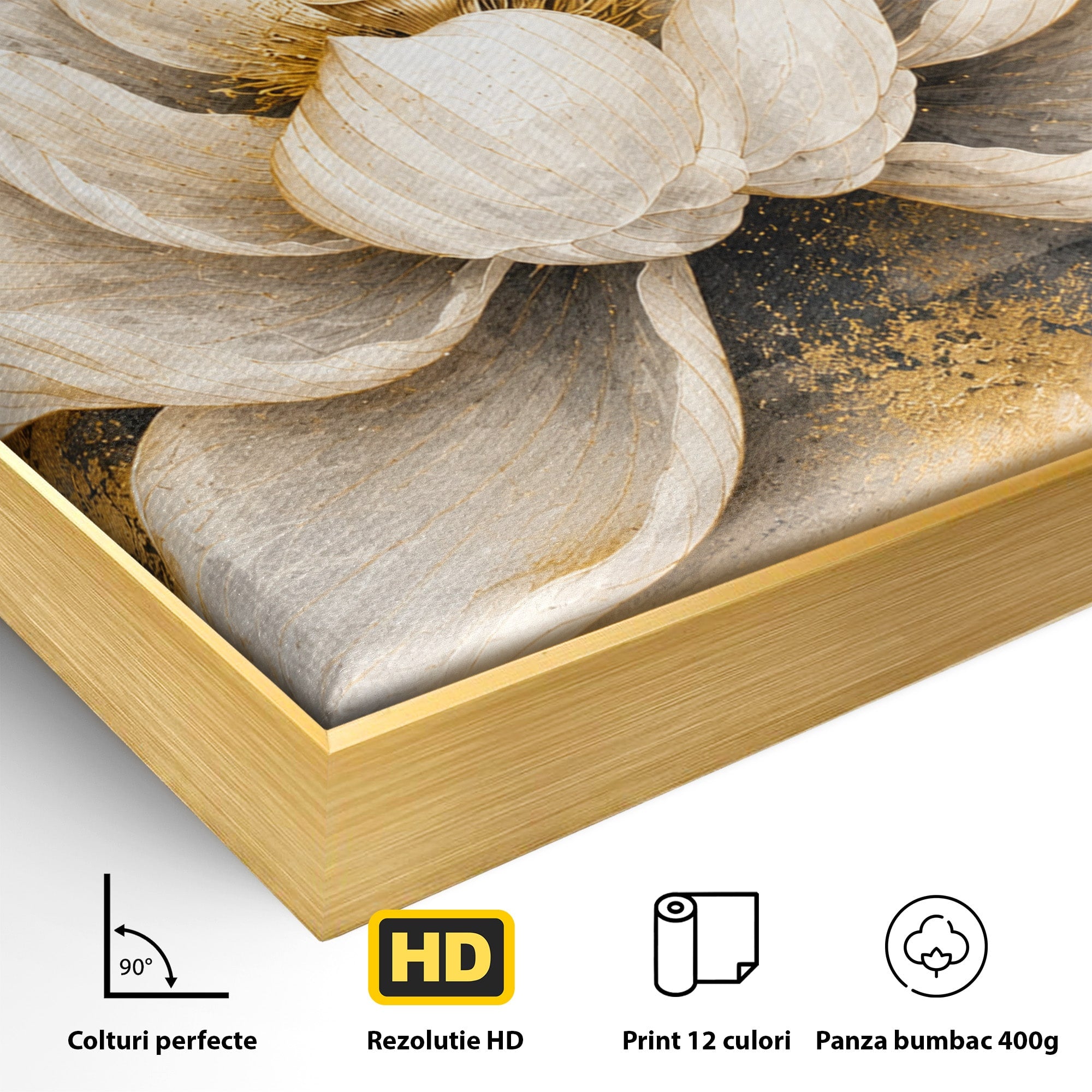 Tablou Canvas Premium LuxCanva® A1857, Floare De Lotus Aurie, Floare, Lotus, Abstract, Eleganta, Dormitor, Living, Culori Vibrante