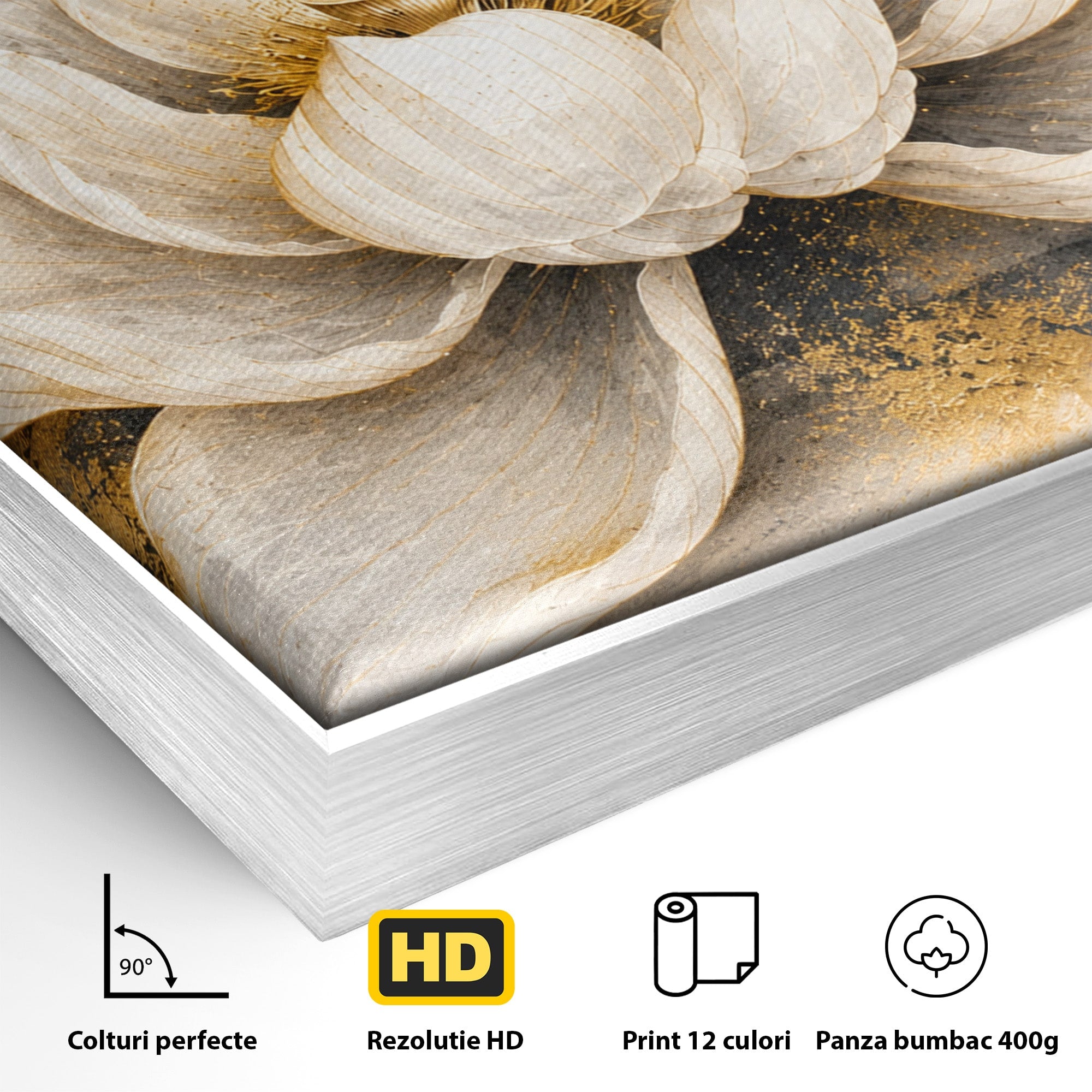 Tablou Canvas Premium LuxCanva® A1857, Floare De Lotus Aurie, Floare, Lotus, Abstract, Eleganta, Dormitor, Living, Culori Vibrante