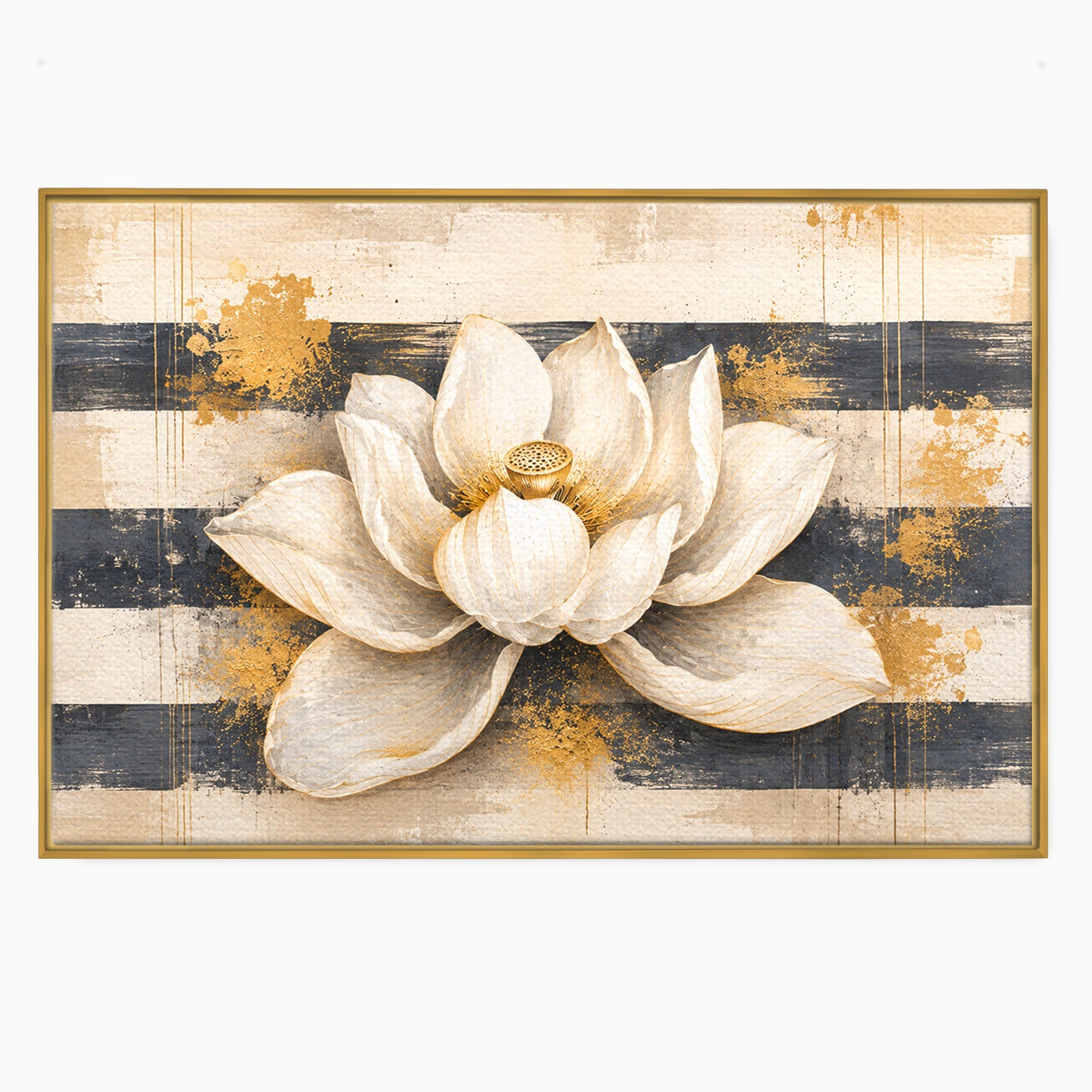 Tablou Canvas Premium LuxCanva® A1857, Floare De Lotus Aurie, Floare, Lotus, Abstract, Eleganta, Dormitor, Living, Culori Vibrante