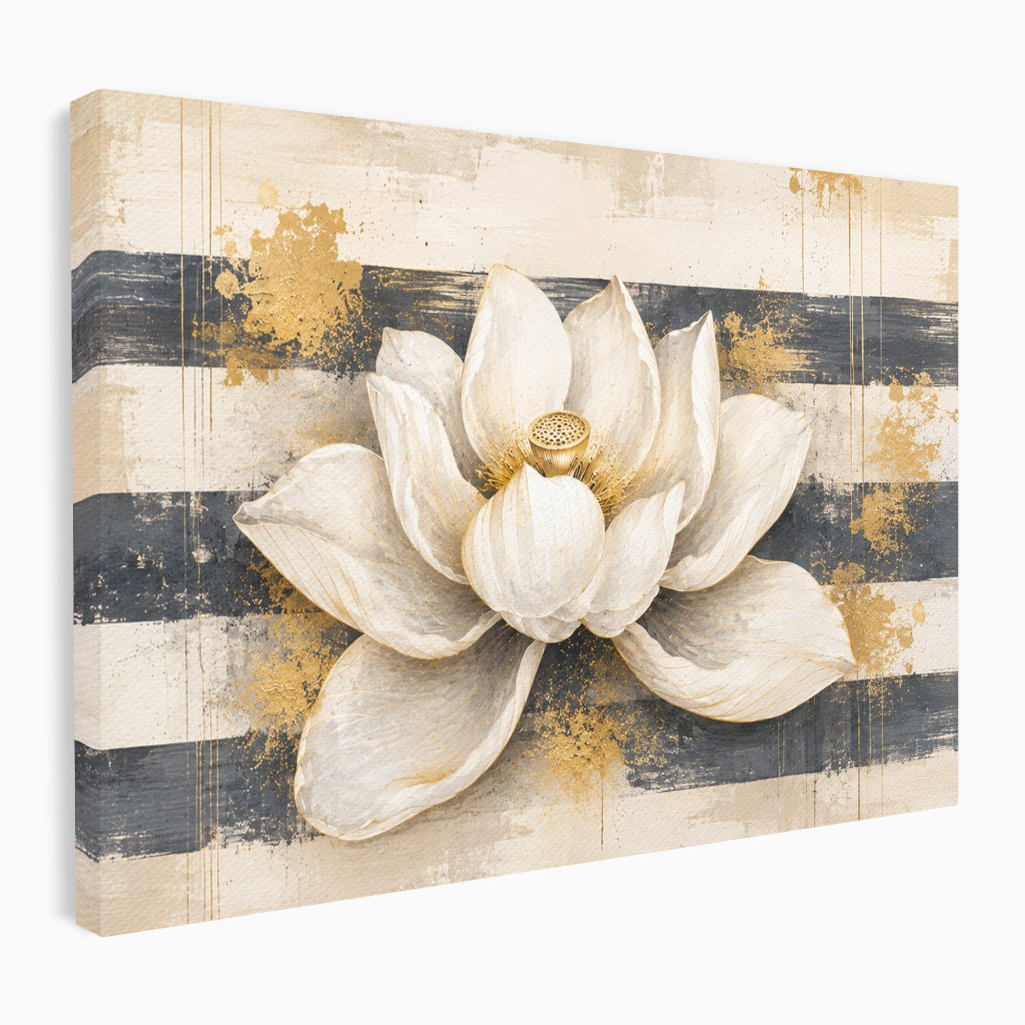 Tablou Canvas Premium LuxCanva® A1857, Floare De Lotus Aurie, Floare, Lotus, Abstract, Eleganta, Dormitor, Living, Culori Vibrante