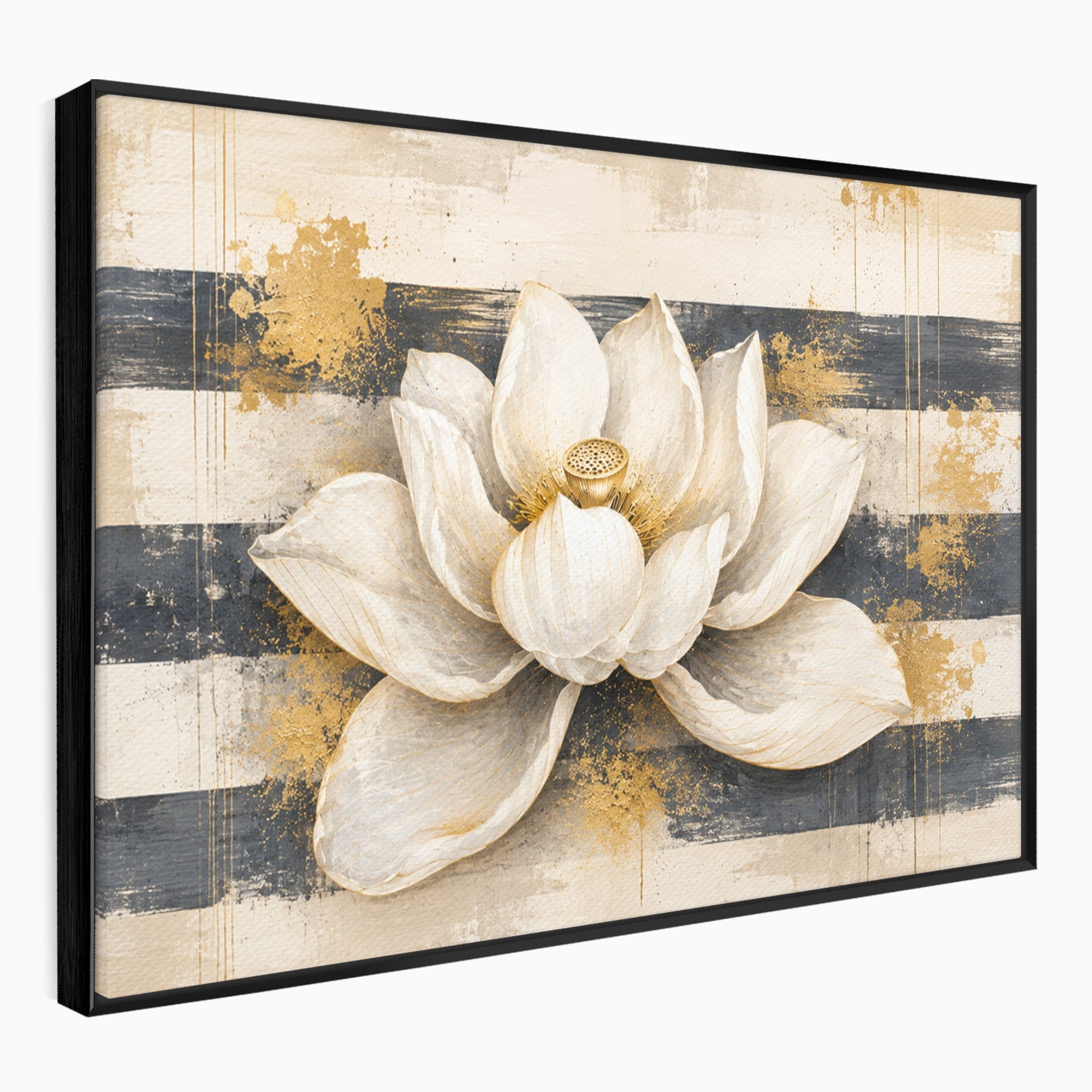 Tablou Canvas Premium LuxCanva® A1857, Floare De Lotus Aurie, Floare, Lotus, Abstract, Eleganta, Dormitor, Living, Culori Vibrante