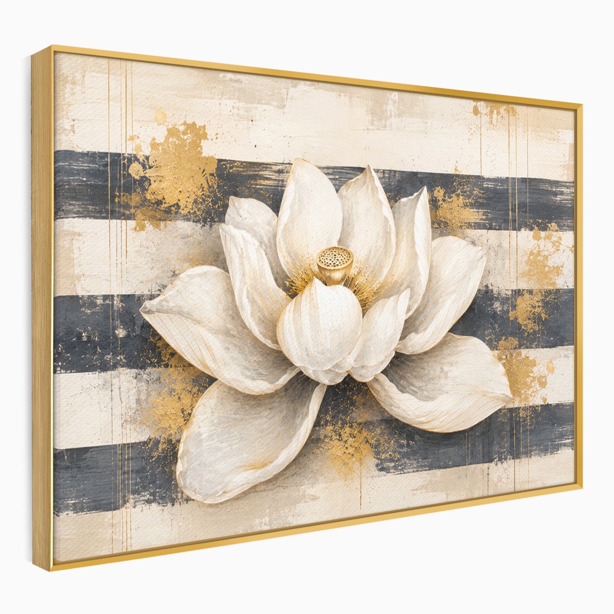 Tablou Canvas Premium LuxCanva® A1857, Floare De Lotus Aurie, Floare, Lotus, Abstract, Eleganta, Dormitor, Living, Culori Vibrante