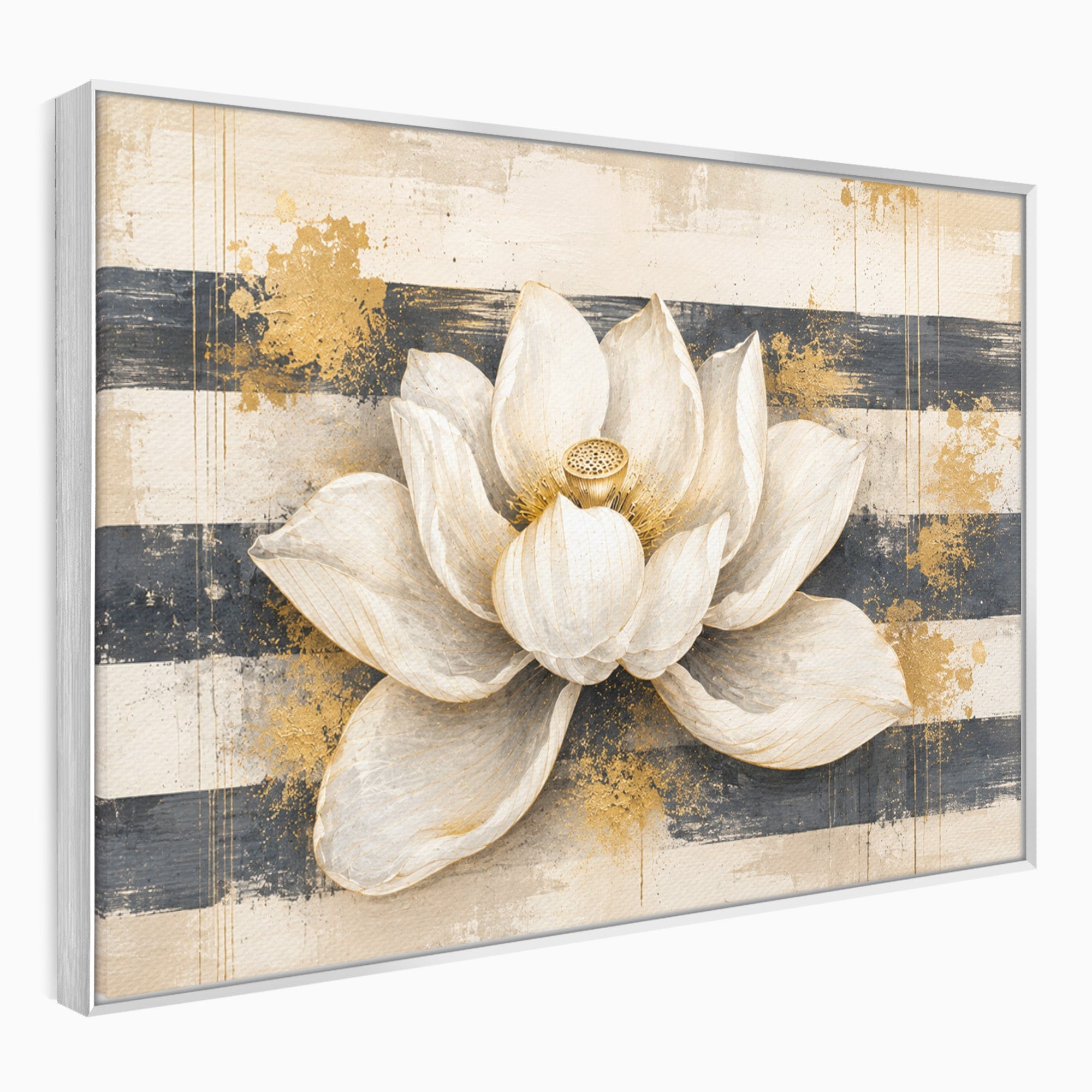 Tablou Canvas Premium LuxCanva® A1857, Floare De Lotus Aurie, Floare, Lotus, Abstract, Eleganta, Dormitor, Living, Culori Vibrante