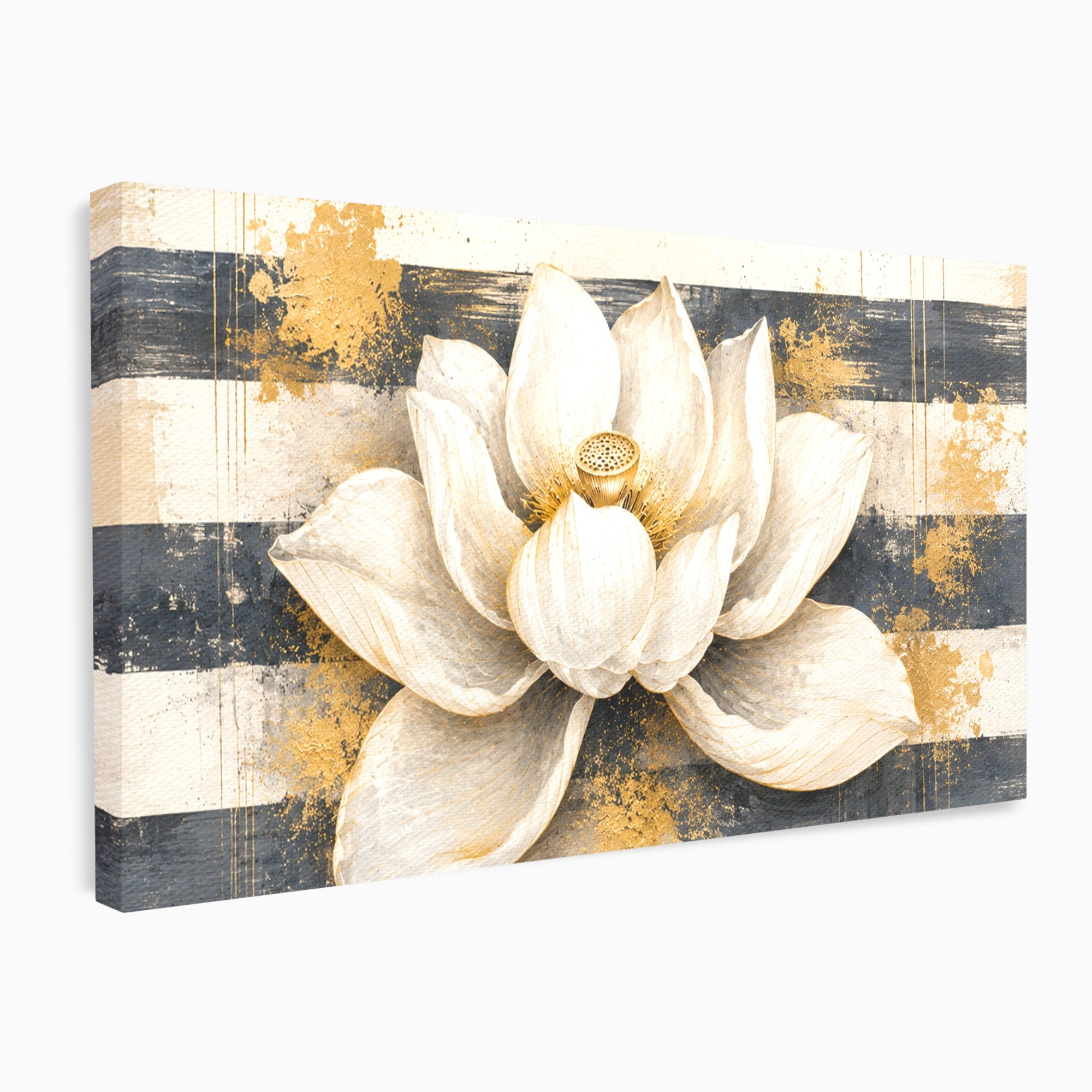 Tablou Canvas Premium LuxCanva® A1857, Floare De Lotus Aurie, Floare, Lotus, Abstract, Eleganta, Dormitor, Living, Culori Vibrante