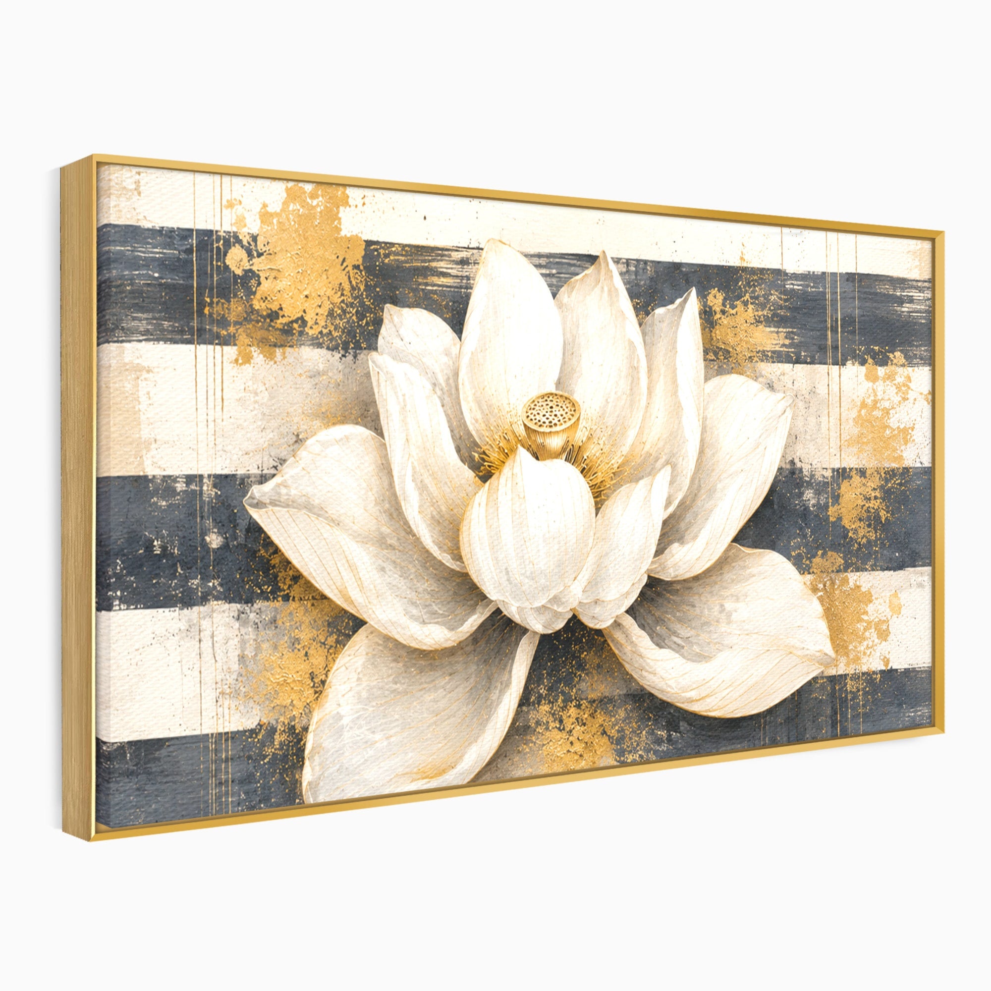 Tablou Canvas Premium LuxCanva® A1857, Floare De Lotus Aurie, Floare, Lotus, Abstract, Eleganta, Dormitor, Living, Culori Vibrante