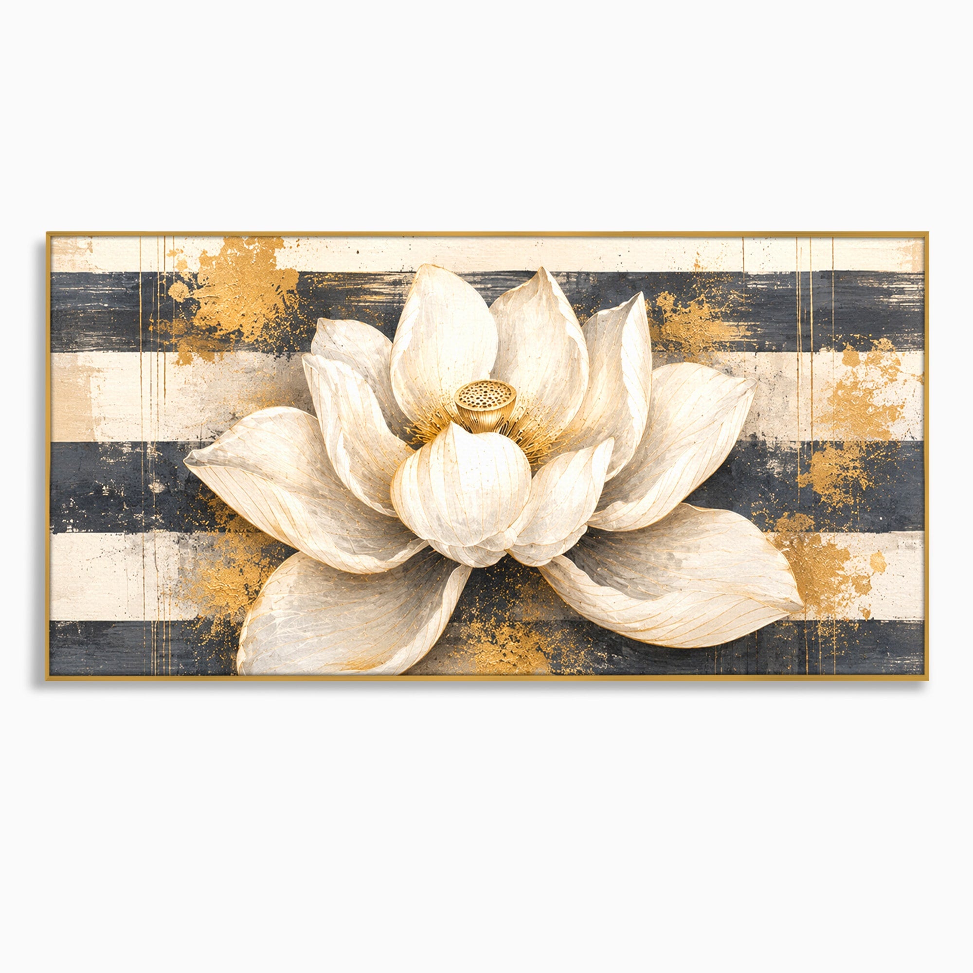 Tablou Canvas Premium LuxCanva® A1857, Floare De Lotus Aurie, Floare, Lotus, Abstract, Eleganta, Dormitor, Living, Culori Vibrante