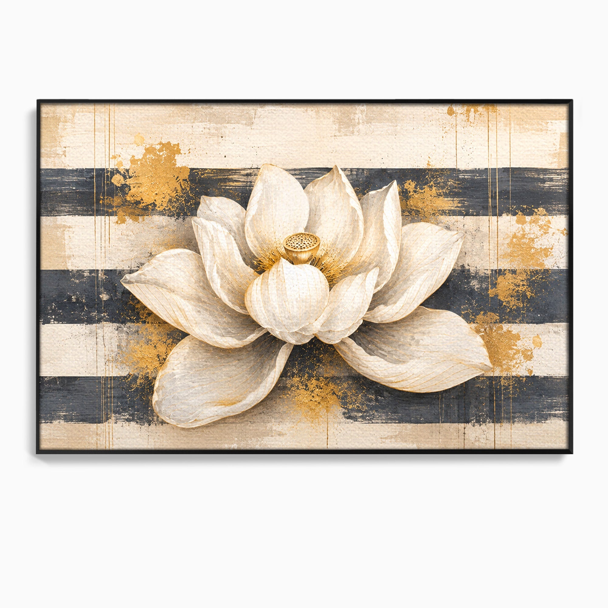 Tablou Canvas Premium LuxCanva® A1857, Floare De Lotus Aurie, Floare, Lotus, Abstract, Eleganta, Dormitor, Living, Culori Vibrante