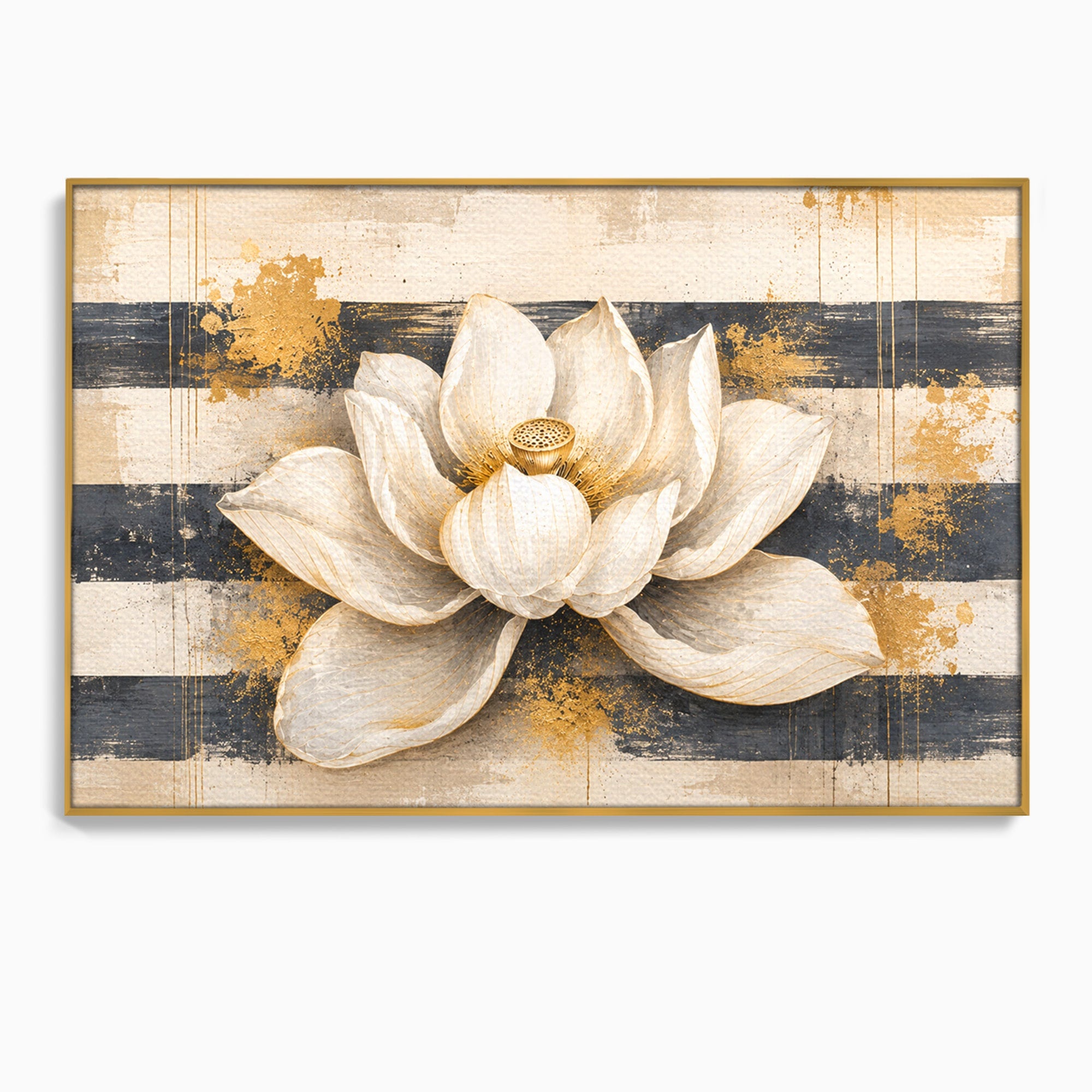 Tablou Canvas Premium LuxCanva® A1857, Floare De Lotus Aurie, Floare, Lotus, Abstract, Eleganta, Dormitor, Living, Culori Vibrante