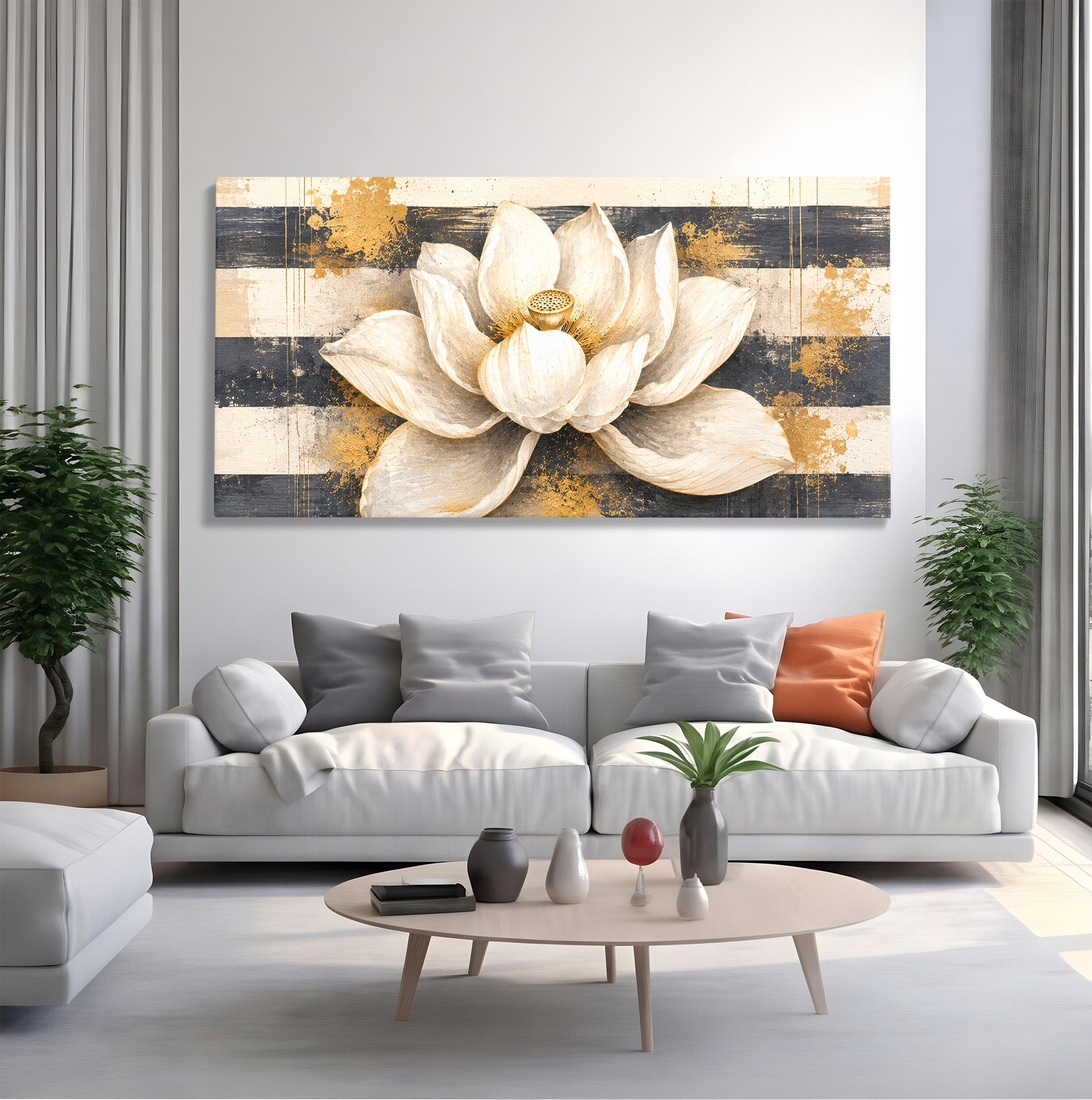 Tablou Canvas Premium LuxCanva® A1857, Floare De Lotus Aurie, Floare, Lotus, Abstract, Eleganta, Dormitor, Living, Culori Vibrante
