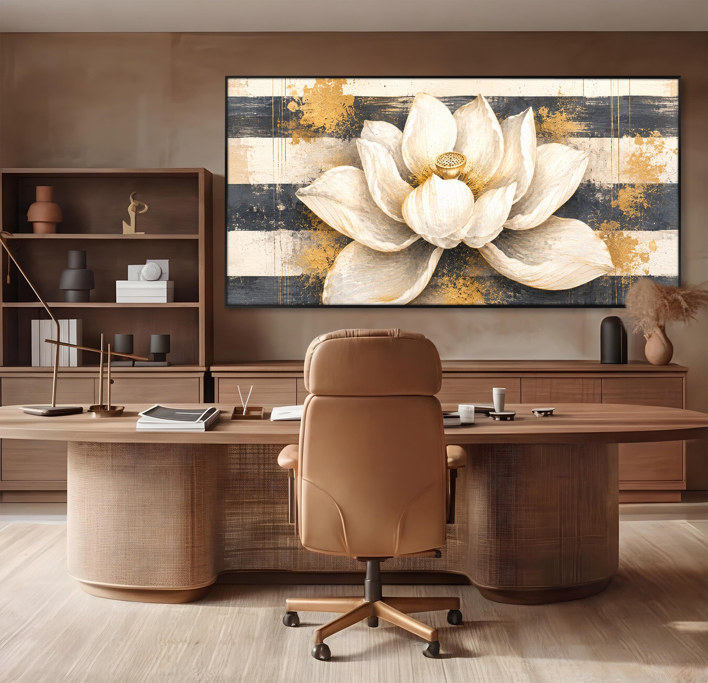 Tablou Canvas Premium LuxCanva® A1857, Floare De Lotus Aurie, Floare, Lotus, Abstract, Eleganta, Dormitor, Living, Culori Vibrante