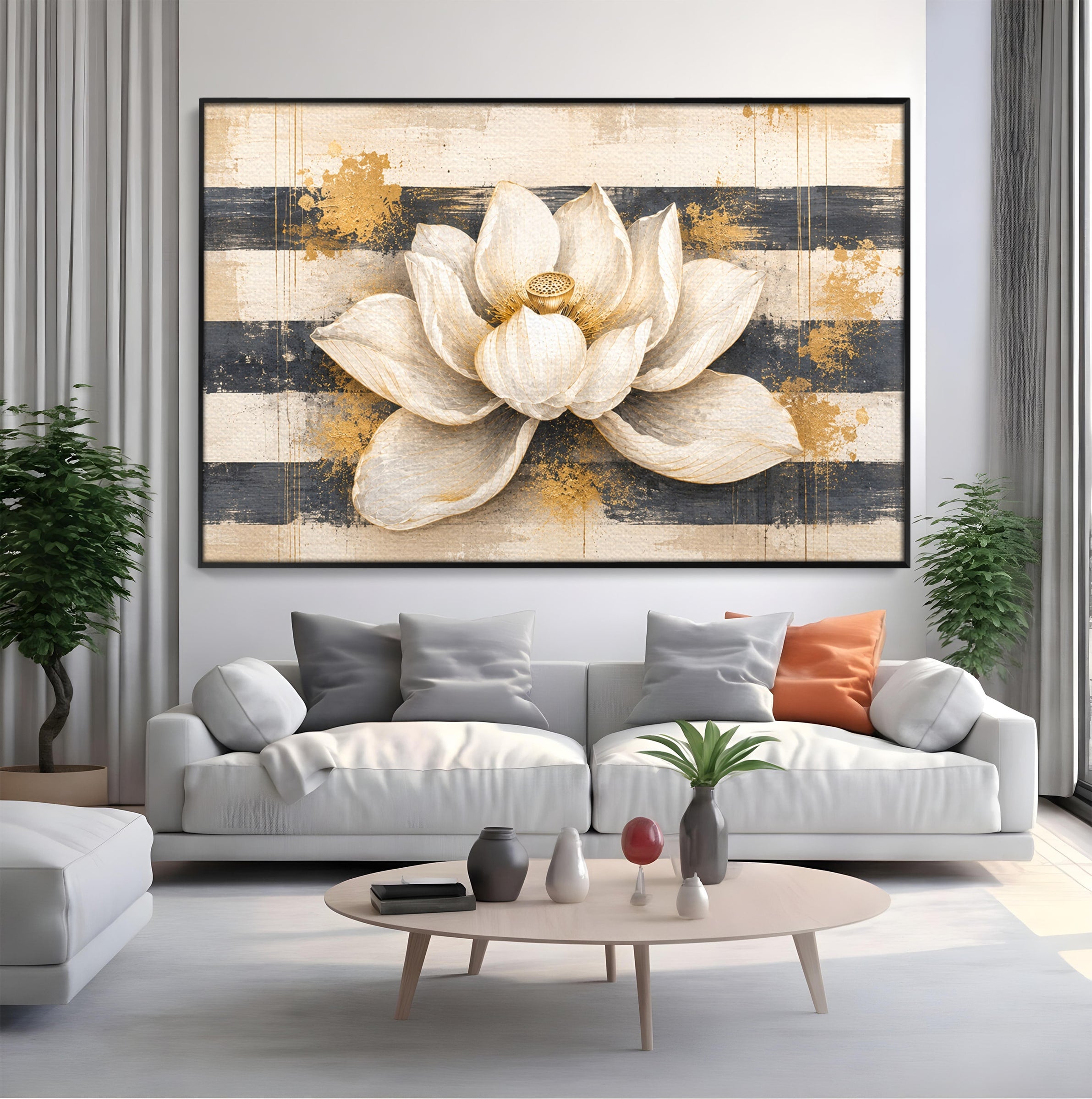Tablou Canvas Premium LuxCanva® A1857, Floare De Lotus Aurie, Floare, Lotus, Abstract, Eleganta, Dormitor, Living, Culori Vibrante