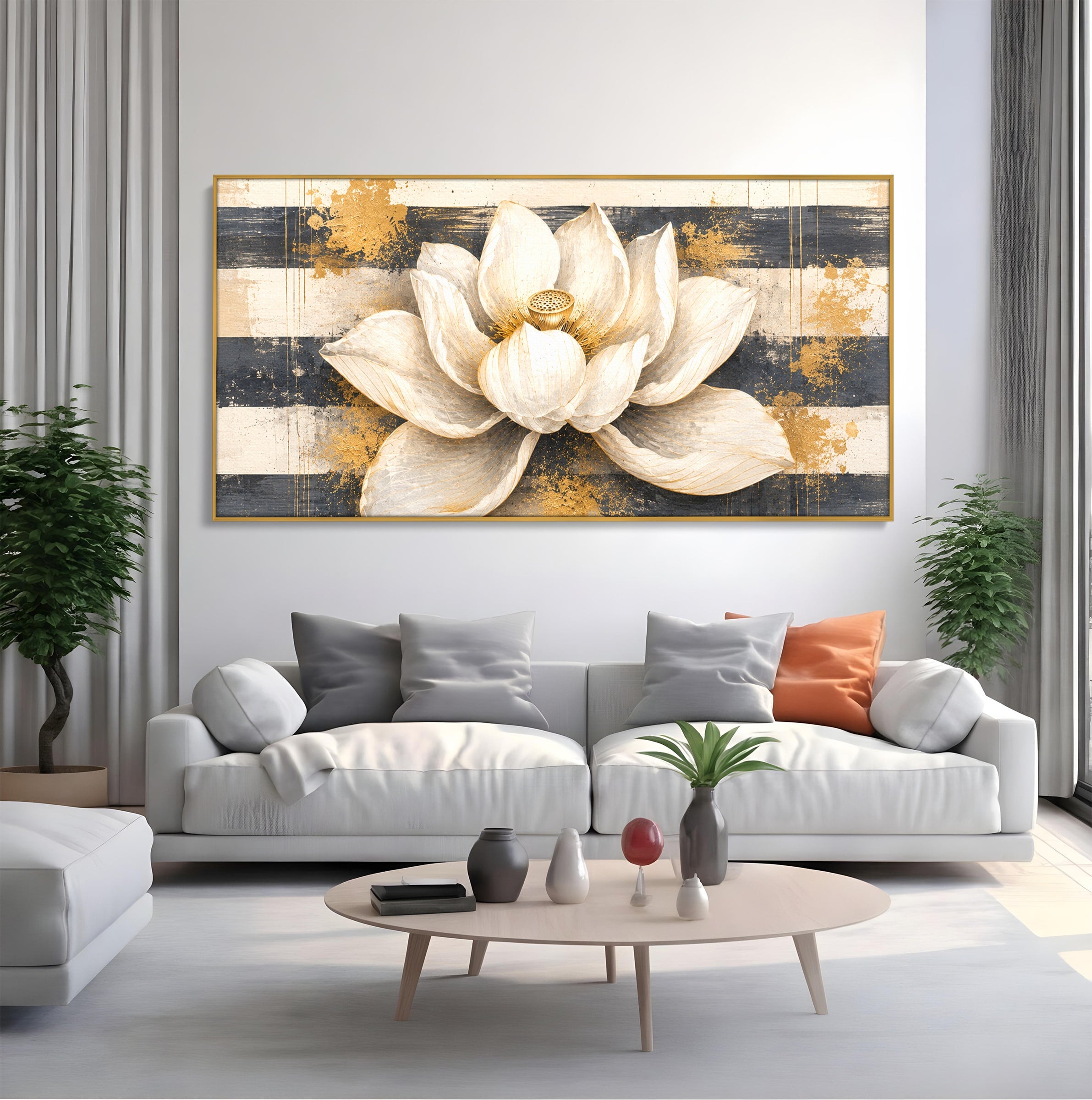 Tablou Canvas Premium LuxCanva® A1857, Floare De Lotus Aurie, Floare, Lotus, Abstract, Eleganta, Dormitor, Living, Culori Vibrante