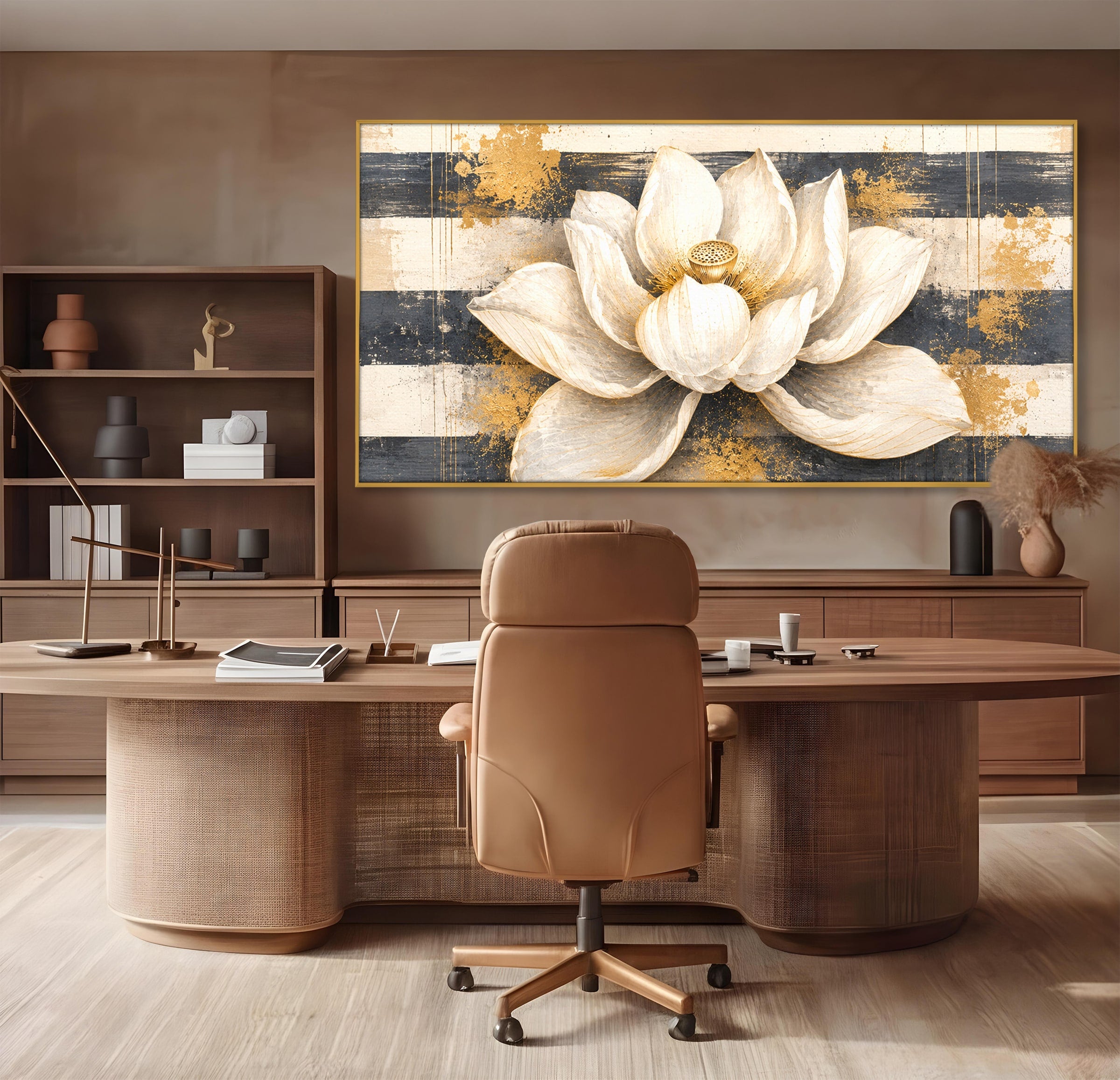 Tablou Canvas Premium LuxCanva® A1857, Floare De Lotus Aurie, Floare, Lotus, Abstract, Eleganta, Dormitor, Living, Culori Vibrante