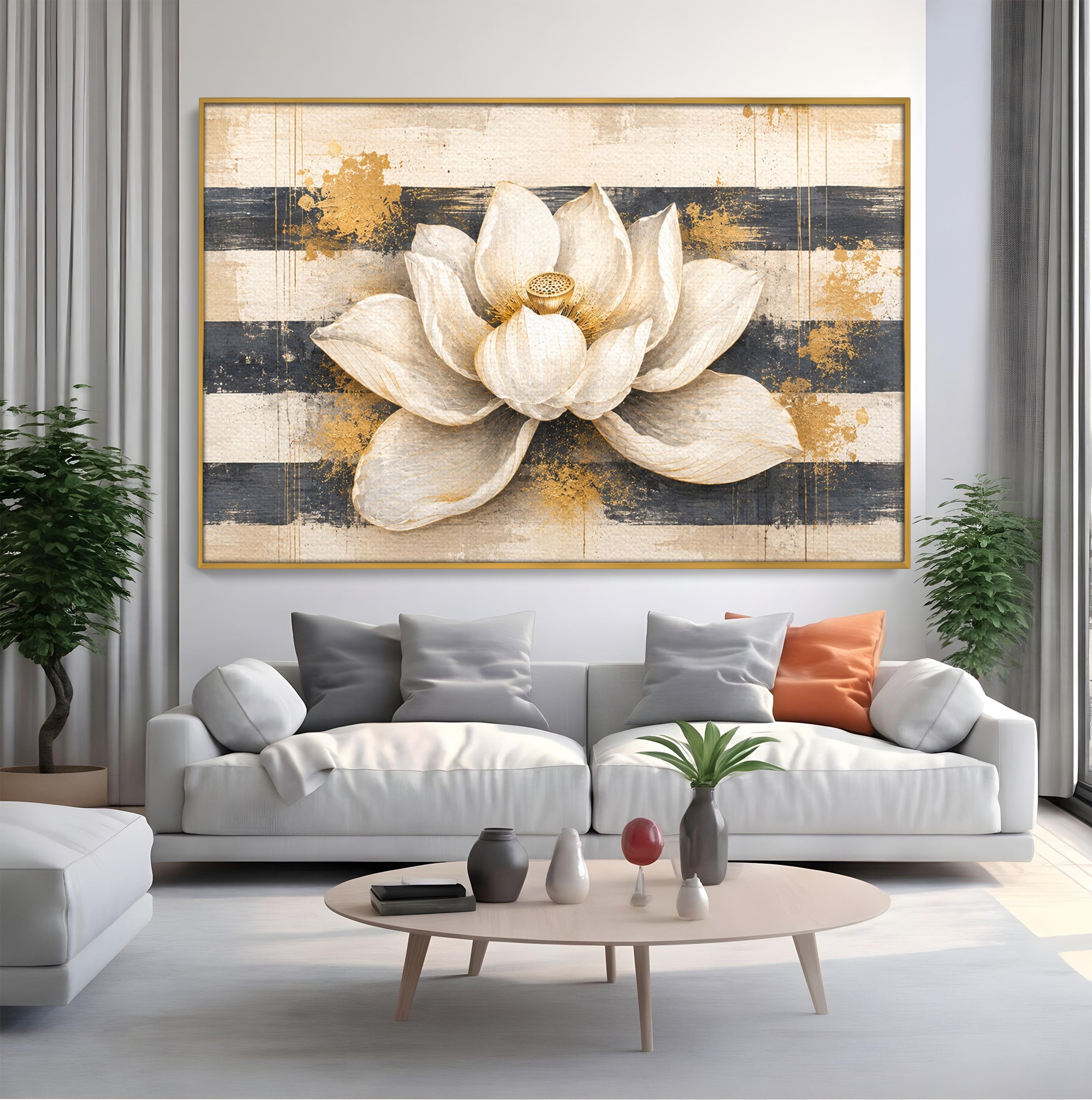 Tablou Canvas Premium LuxCanva® A1857, Floare De Lotus Aurie, Floare, Lotus, Abstract, Eleganta, Dormitor, Living, Culori Vibrante