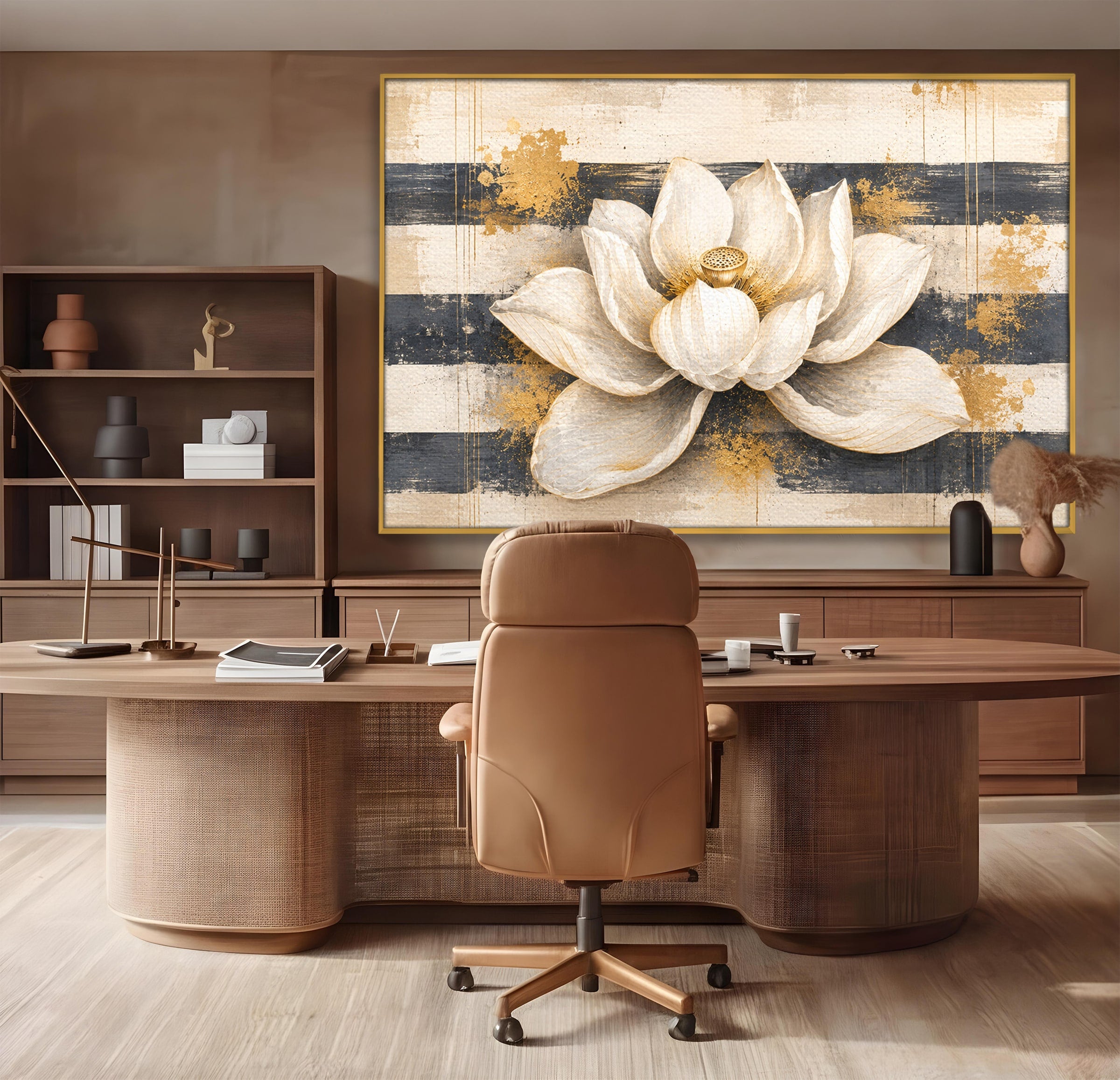 Tablou Canvas Premium LuxCanva® A1857, Floare De Lotus Aurie, Floare, Lotus, Abstract, Eleganta, Dormitor, Living, Culori Vibrante