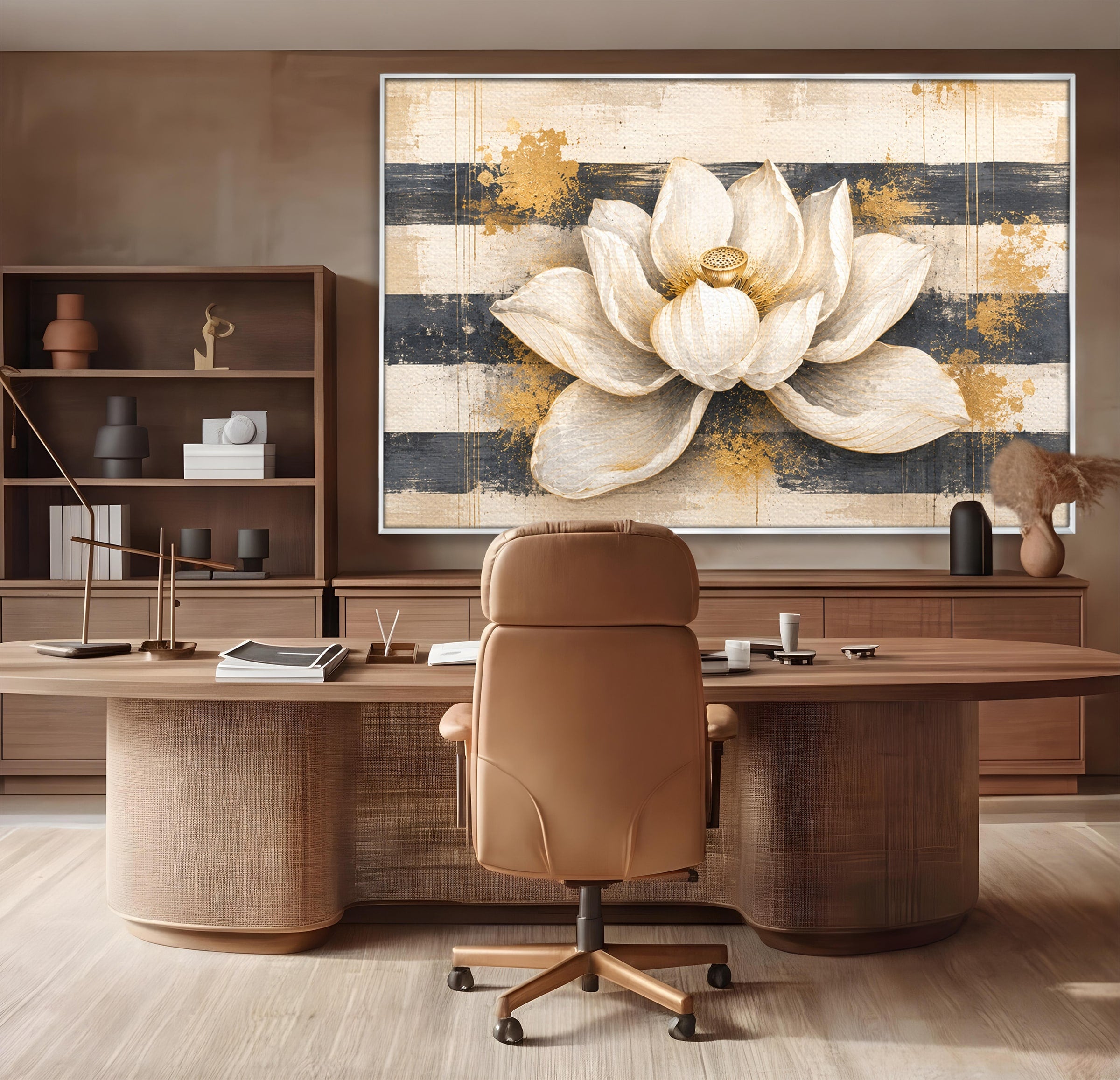 Tablou Canvas Premium LuxCanva® A1857, Floare De Lotus Aurie, Floare, Lotus, Abstract, Eleganta, Dormitor, Living, Culori Vibrante