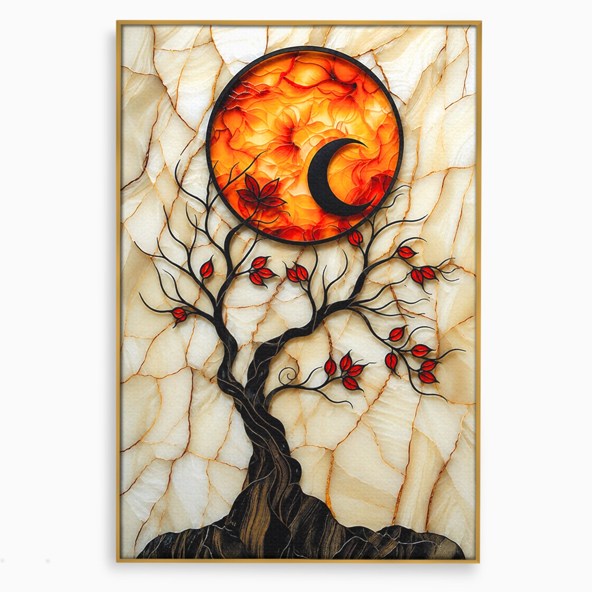 Tablou Canvas Premium LuxCanva® A1858, Luna Si Copacul Fermecat, Copac, Luna, Fantezie, Natura, Living, Culori Vibrante