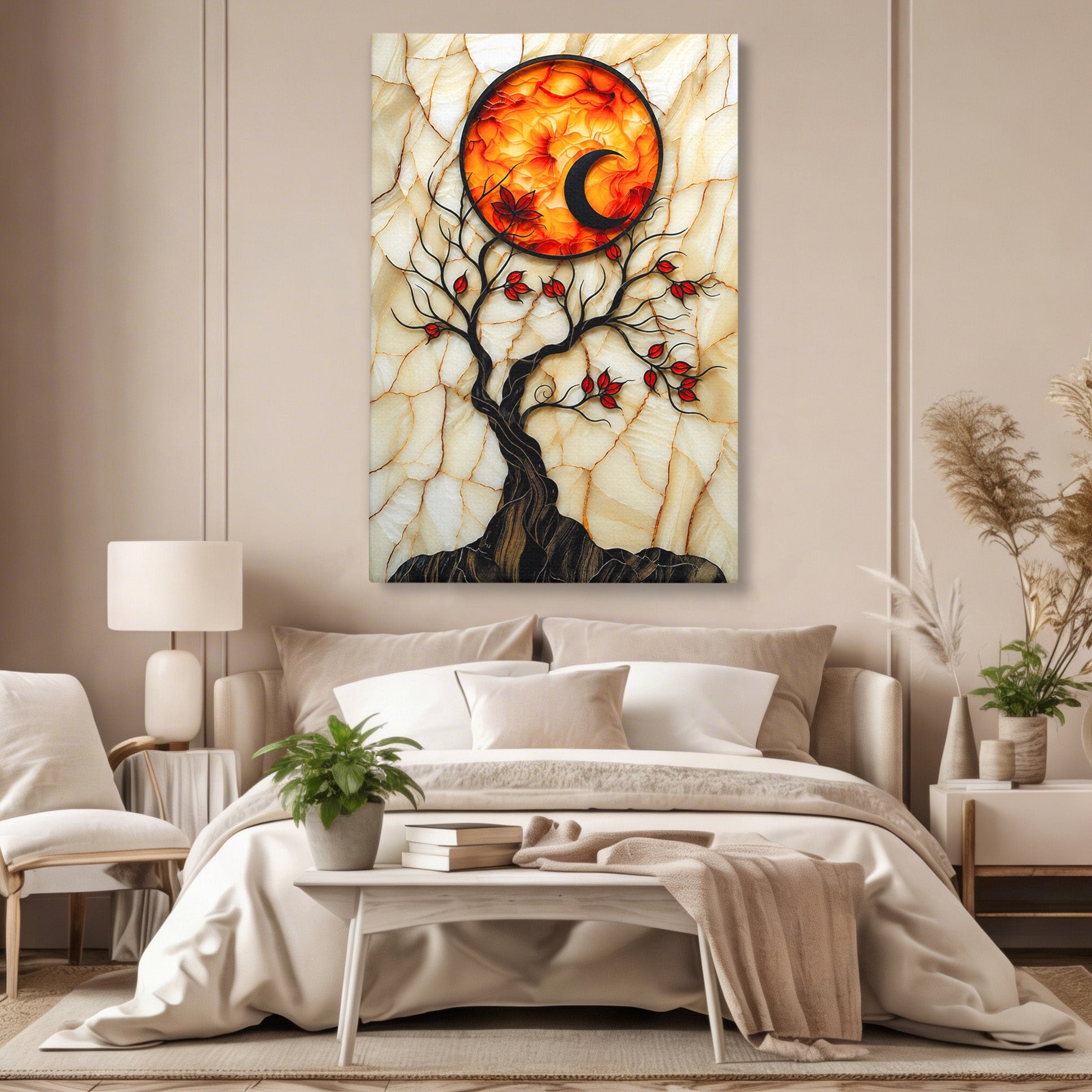Tablou Canvas Premium LuxCanva® A1858, Luna Si Copacul Fermecat, Copac, Luna, Fantezie, Natura, Living, Culori Vibrante