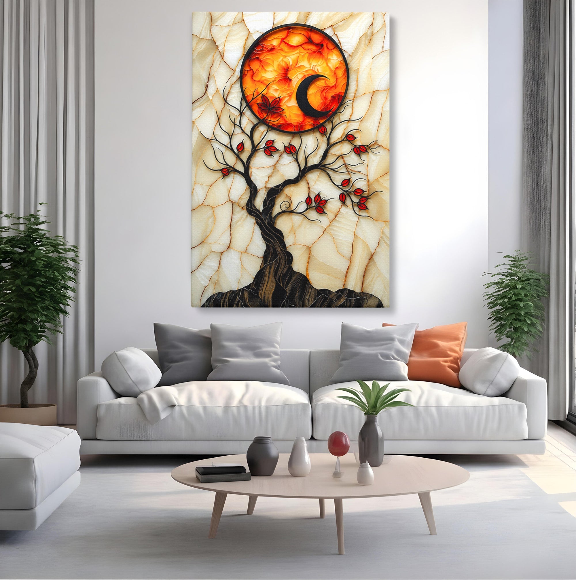 Tablou Canvas Premium LuxCanva® A1858, Luna Si Copacul Fermecat, Copac, Luna, Fantezie, Natura, Living, Culori Vibrante