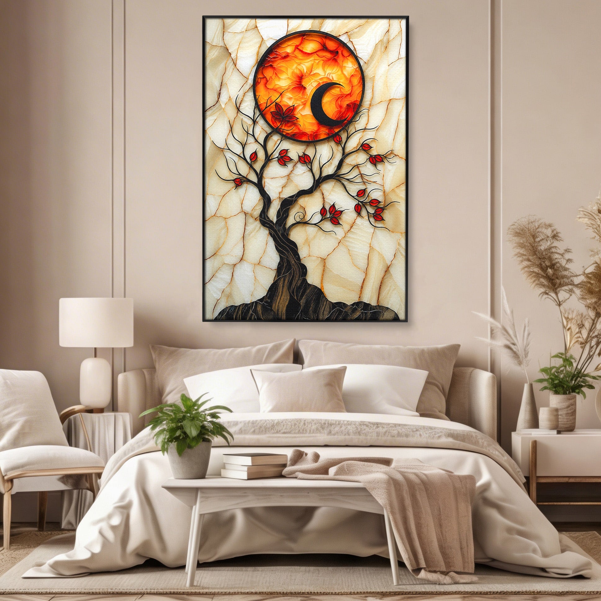 Tablou Canvas Premium LuxCanva® A1858, Luna Si Copacul Fermecat, Copac, Luna, Fantezie, Natura, Living, Culori Vibrante