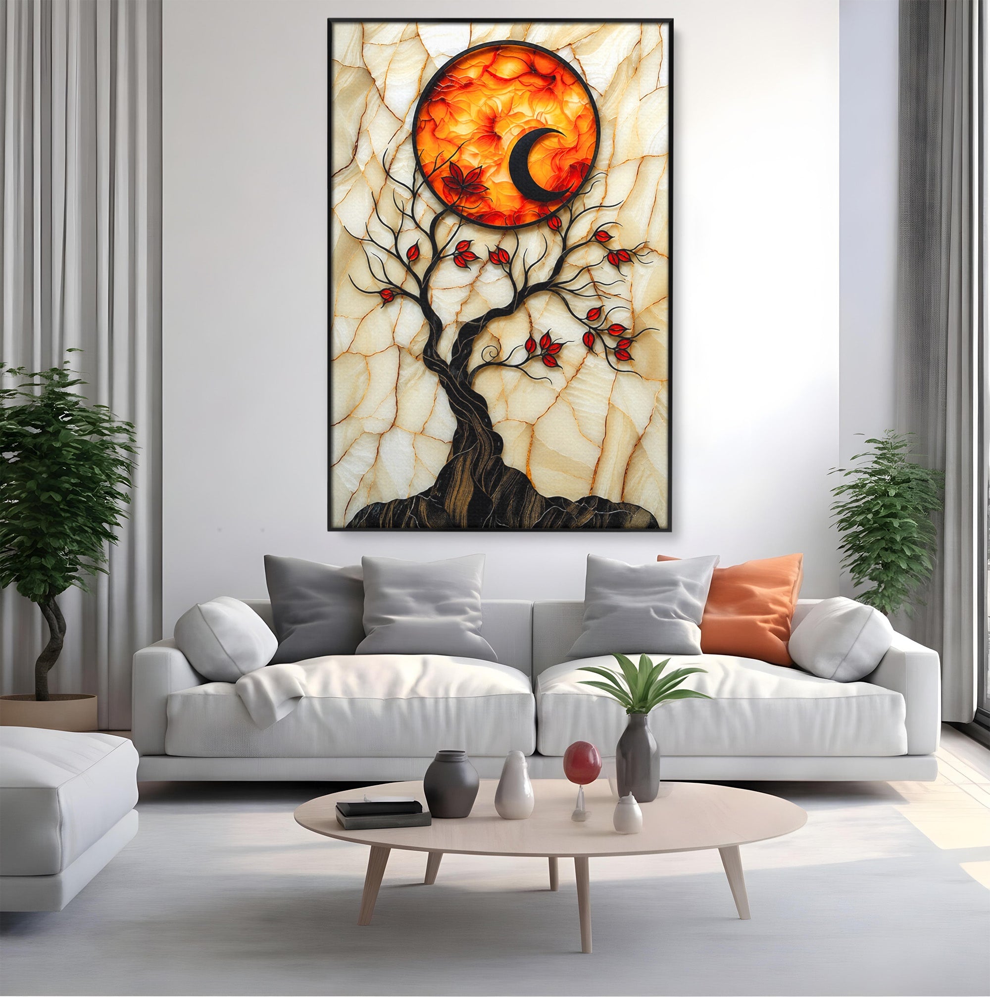 Tablou Canvas Premium LuxCanva® A1858, Luna Si Copacul Fermecat, Copac, Luna, Fantezie, Natura, Living, Culori Vibrante